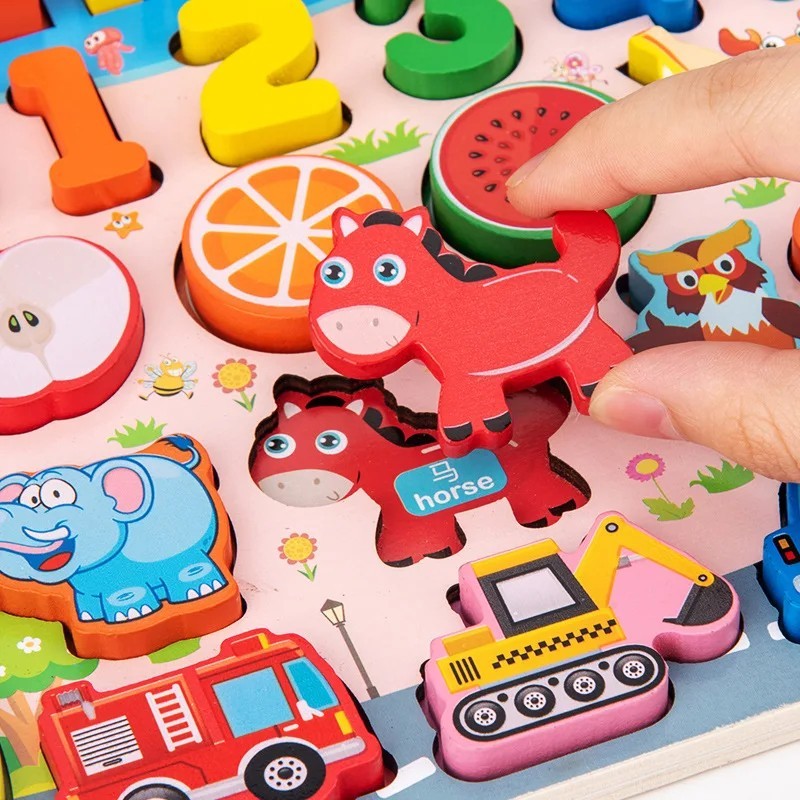 Kids Montessori Educational Wooden Math Toys Children Busy Board Count Shape