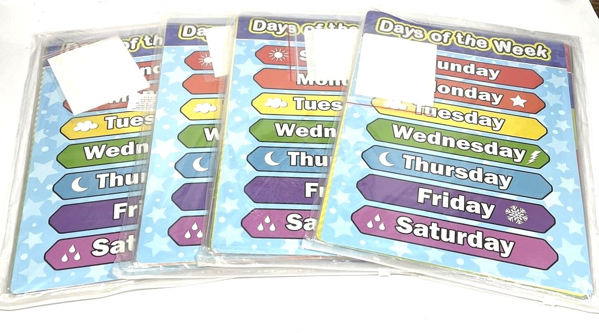 Kindergarten Classroom Educational Posters Alphabet, Colors, Days, More 16×11