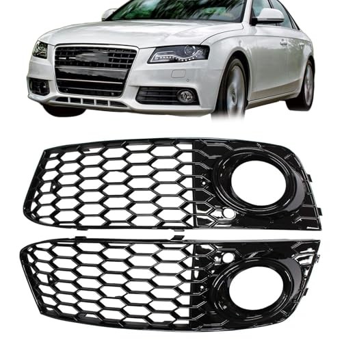 Glossy Front Bumper Fog Light Lamp Mesh Grill Grille for A4 B8 2008 2009 2010