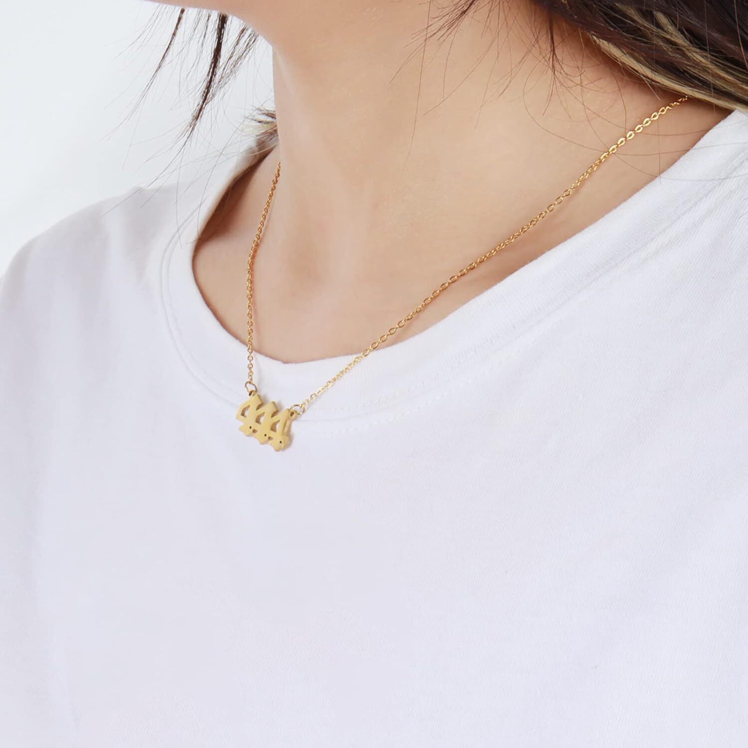 HUASAI Angel Number Necklace for Women Lucky Number Necklace Gold Plated Dainty