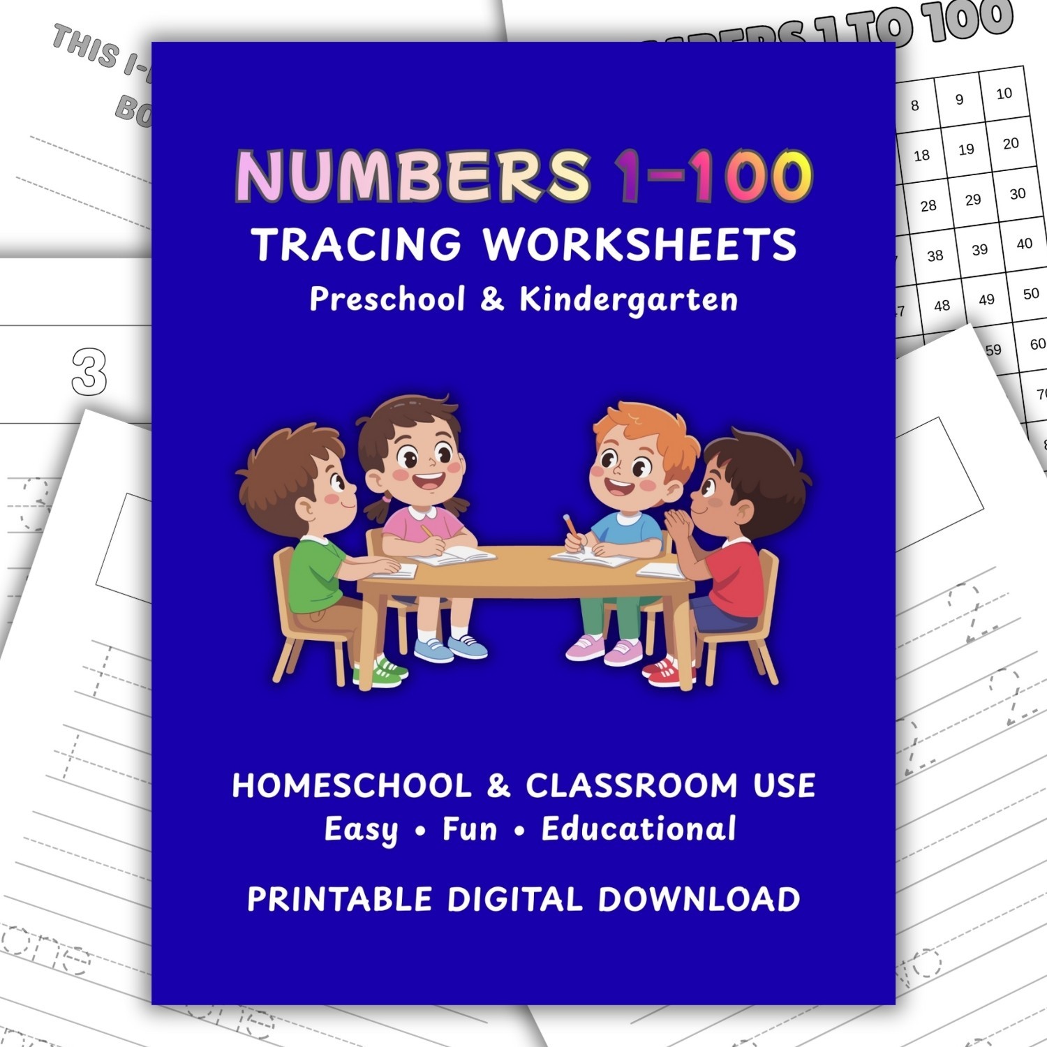 Numbers 1–100 Tracing Worksheets | Printable Number Writing Practice