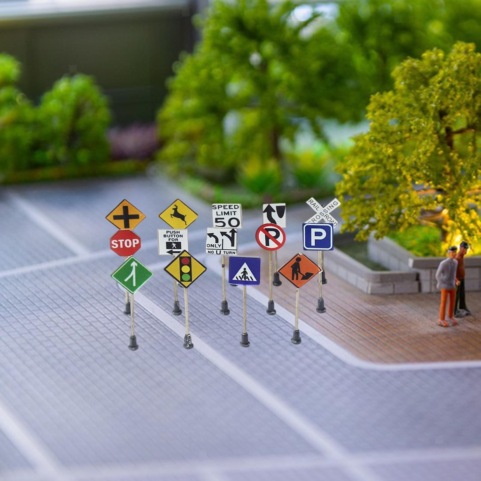 14 Pieces Mini Traffic Signs Toys for Boys Girls Playset