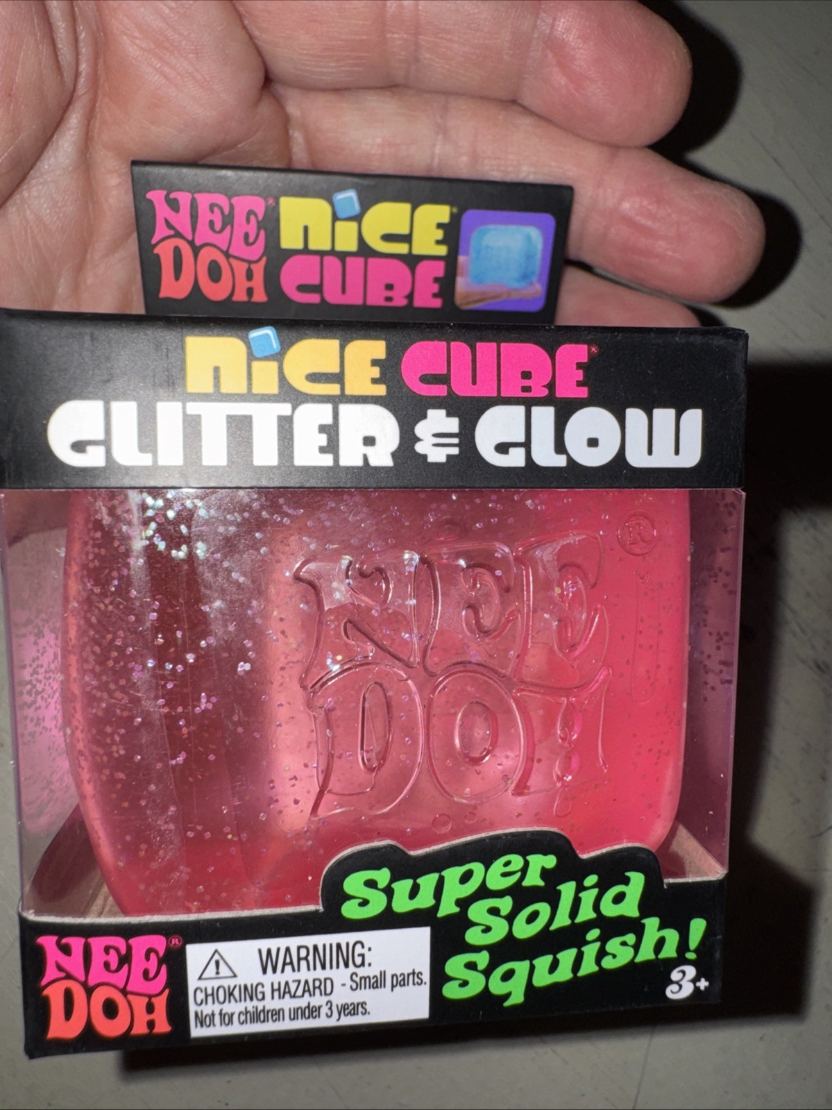 New Schylling NeeDoh Pink Nice Cube Glitter And Glow Super Solid Squishy