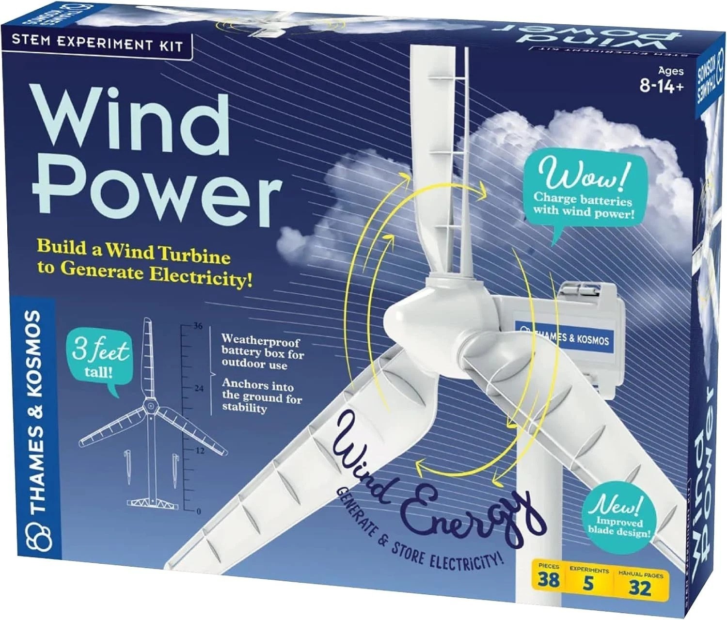 Wind Power V4.0 STEM Experiment Kit | Build a 3ft Wind Turbine to Generate El…