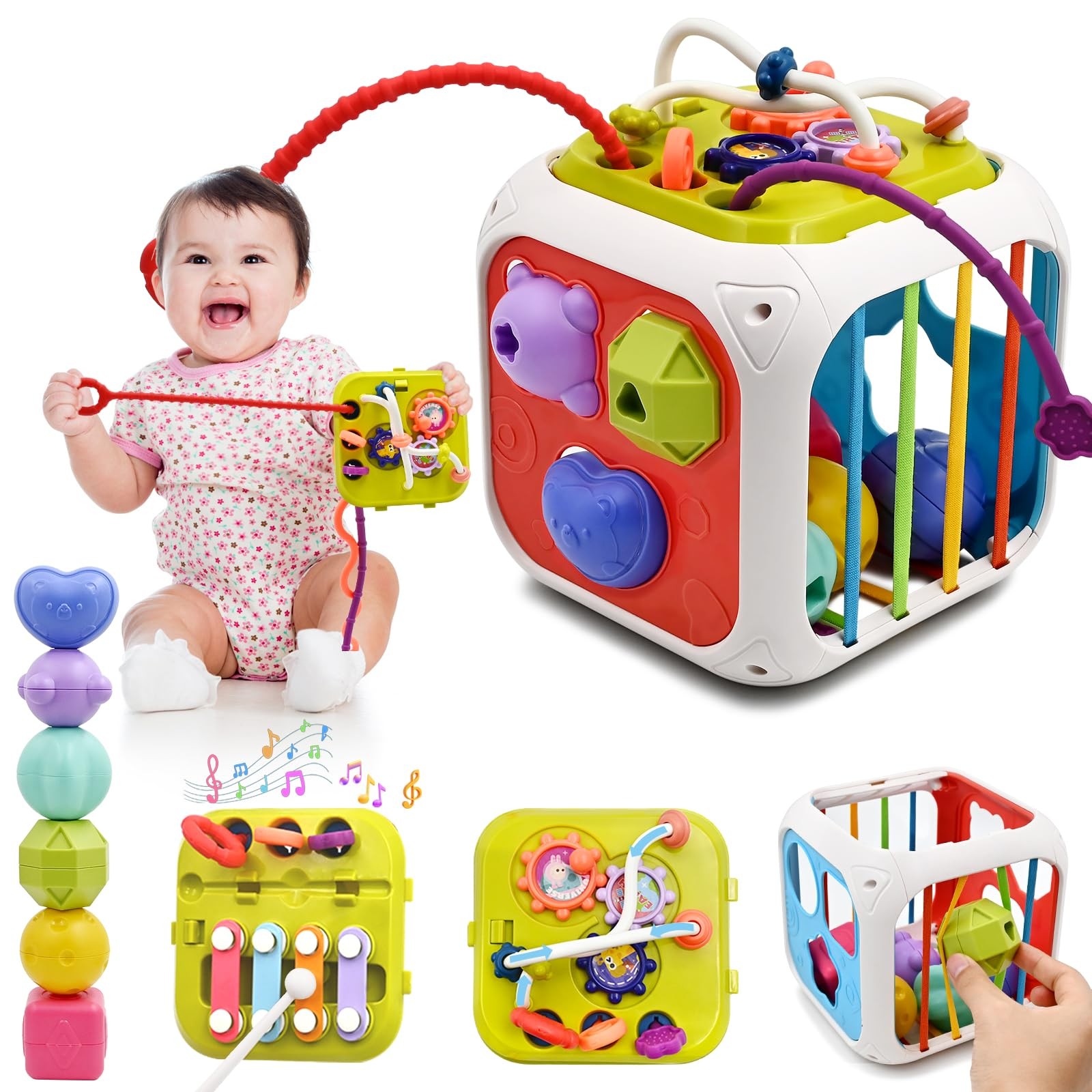 AiTuiTui Multifunction Baby Sensory Montessori Activity Cube Medium, Colorful