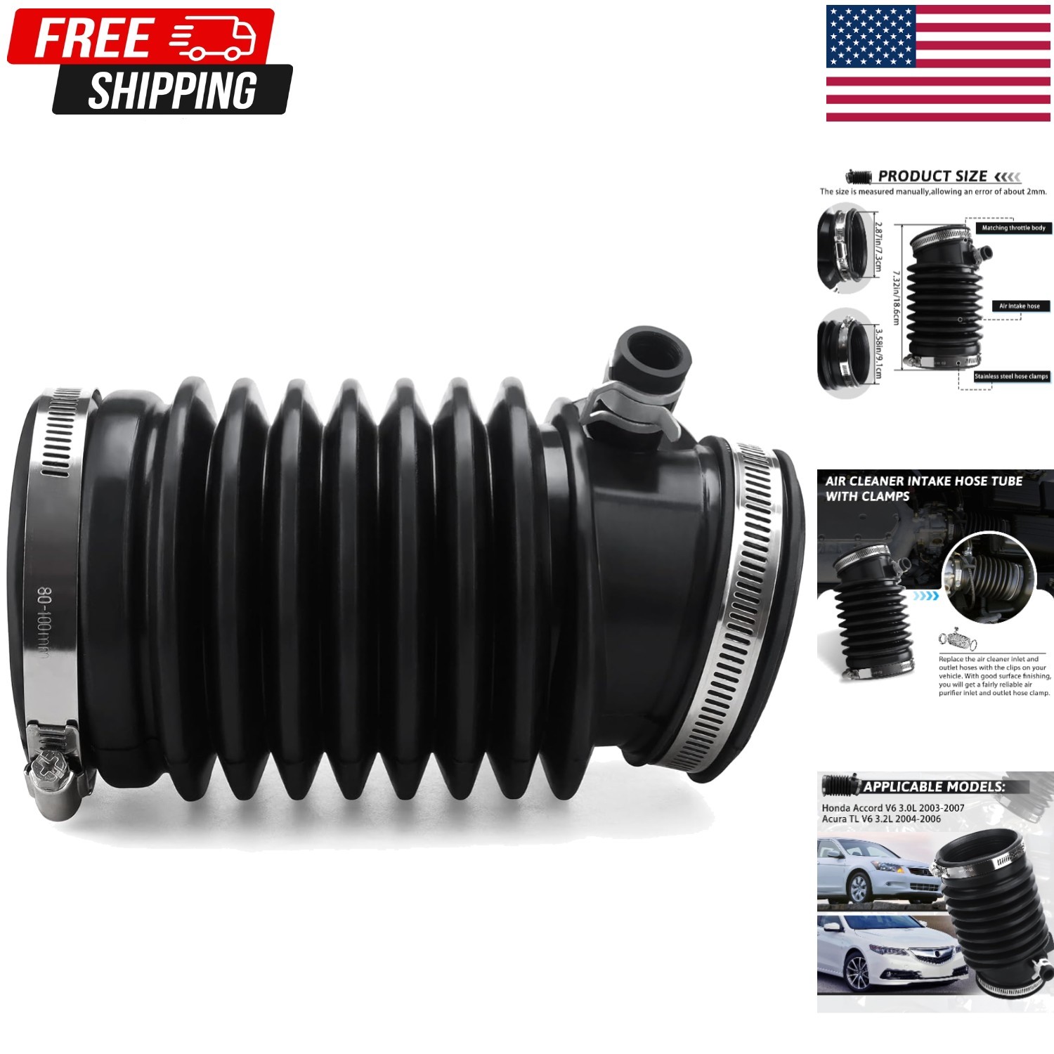 Engine Air Intake Hose w/Clamps Compatible With Honda Acura Vehicle Accord V6 3.