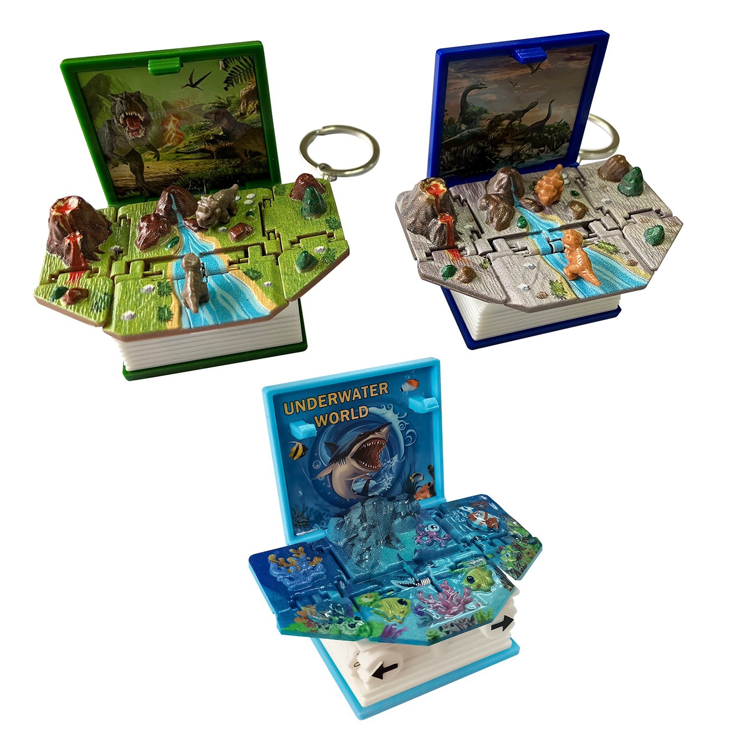 3D Pop-up Book Dinosaur Keychain Folding Stree Relief Puzzle Educational Toy x 3