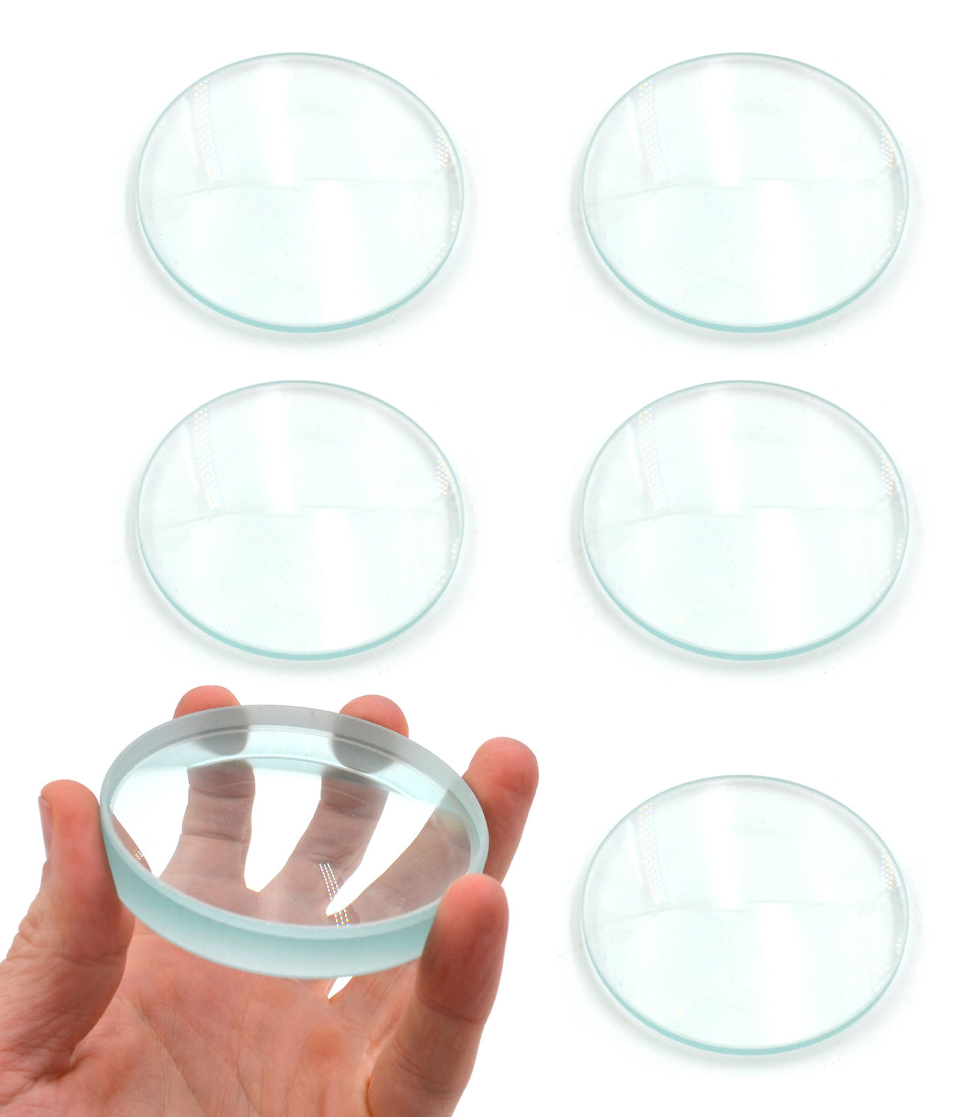Optical Glass Lens Set – 3 Dbl Convex, 3 Dbl Concave, 75mm Dia – 20, 30, 50cm FL