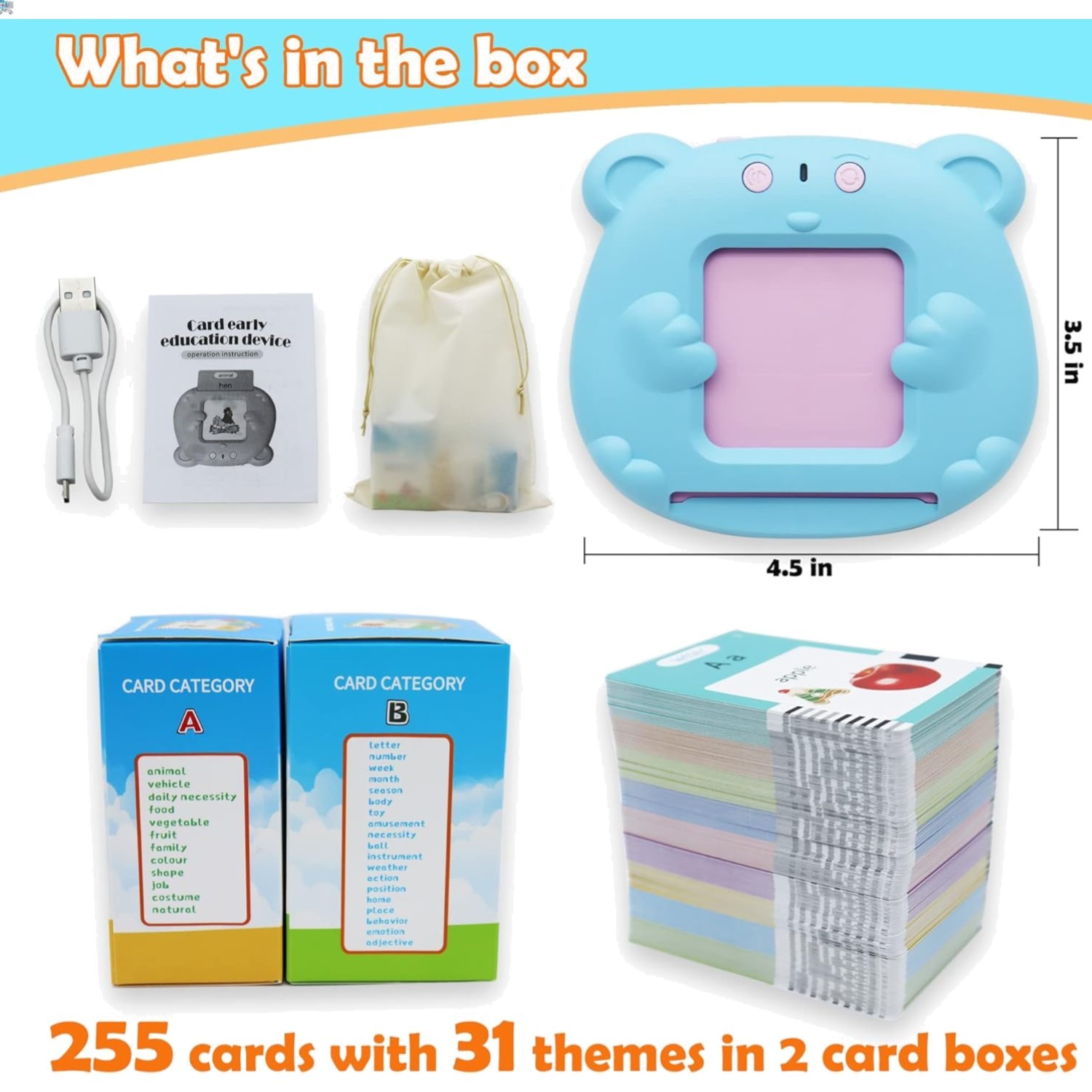 Blue Talking Alphabet Flash Cards – Interactive Learning for Toddlers 3-8