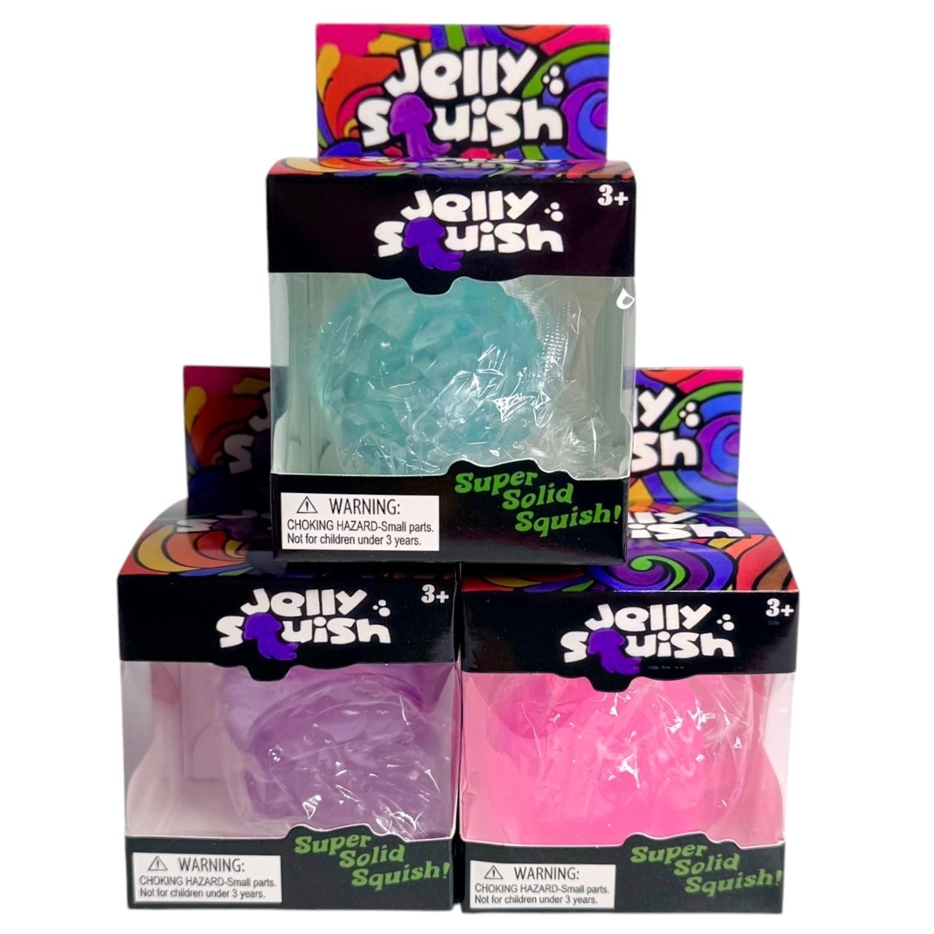 Jelly Squish Stress Ball Set 3 Pink Blue Purple Squishy Jelly Fish Shape New Box