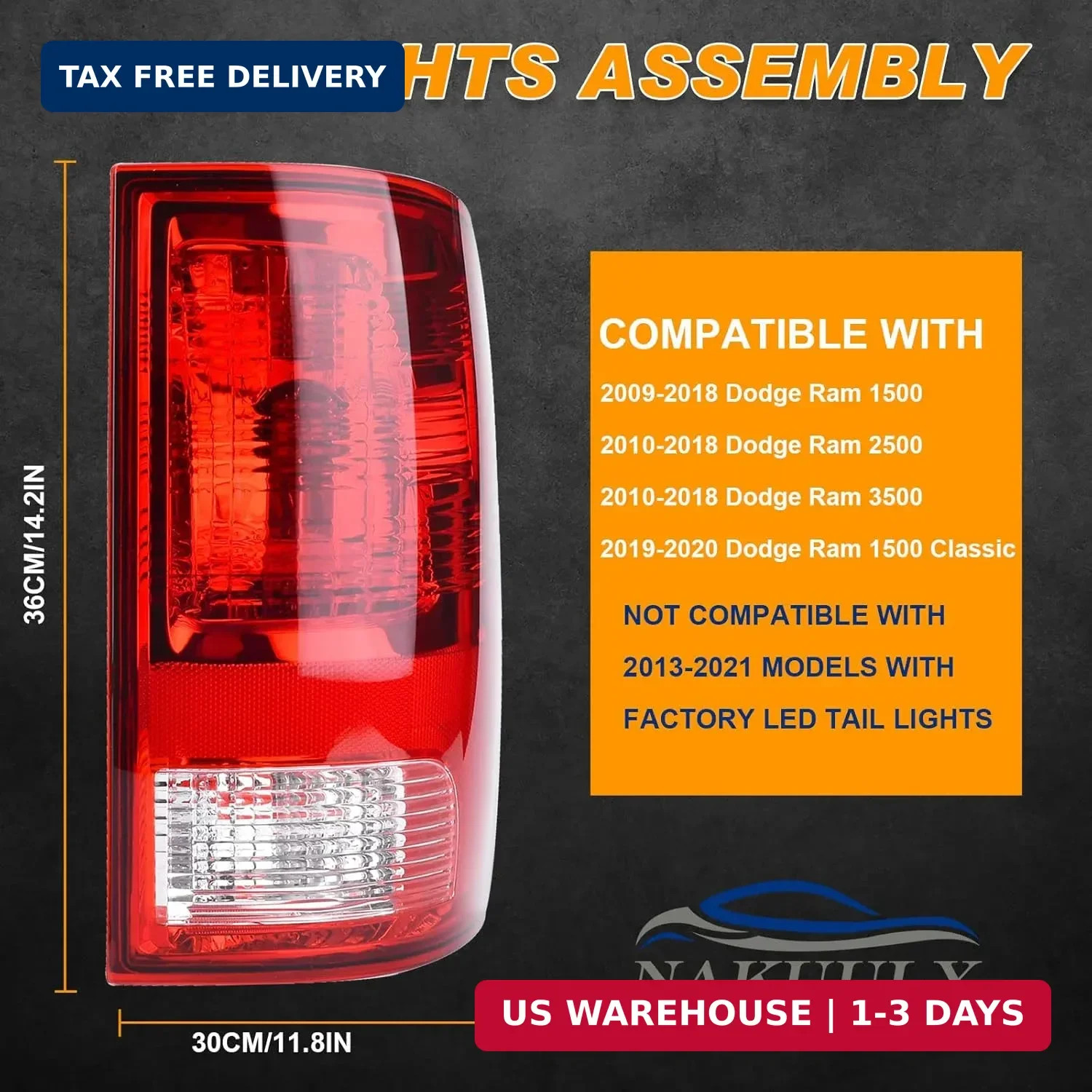 Tail Light Halogen Type Compatible With 2009-2018 Dodge Ram 1500 2500 3500 NON-L