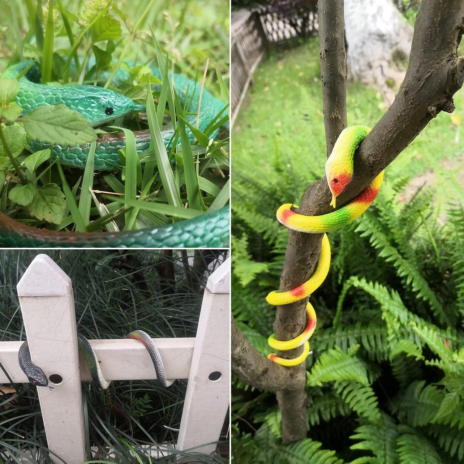 Rubber Snakes to Keep Birds Away – 4 Pieces Realistic Fake Rubber Snake Toys for