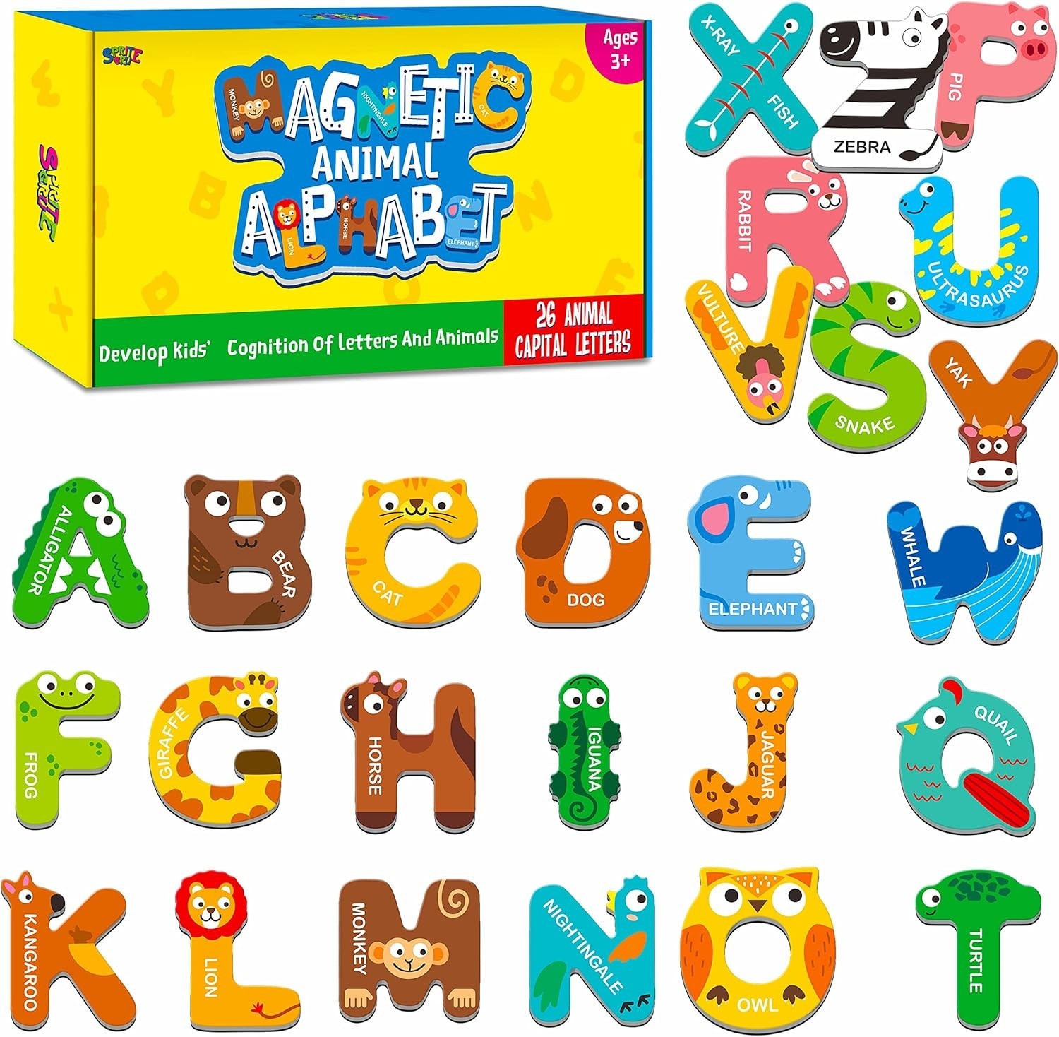 Large Size Magnetic Letters, Cute Animal Alphabet ABC Magnets for Fridge Colo…