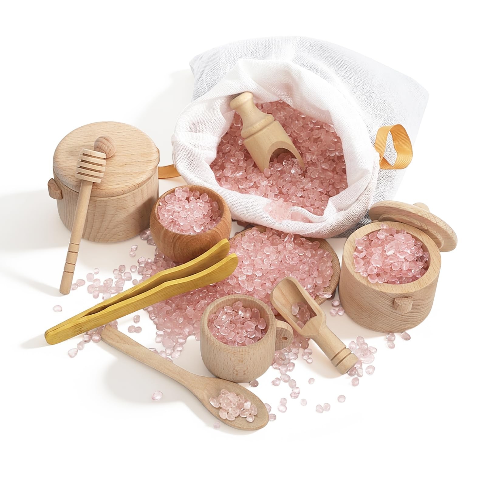 Hiceeden Set of 11 Wooden Sensory Bin Tools for Kids, Medium, Wood Color