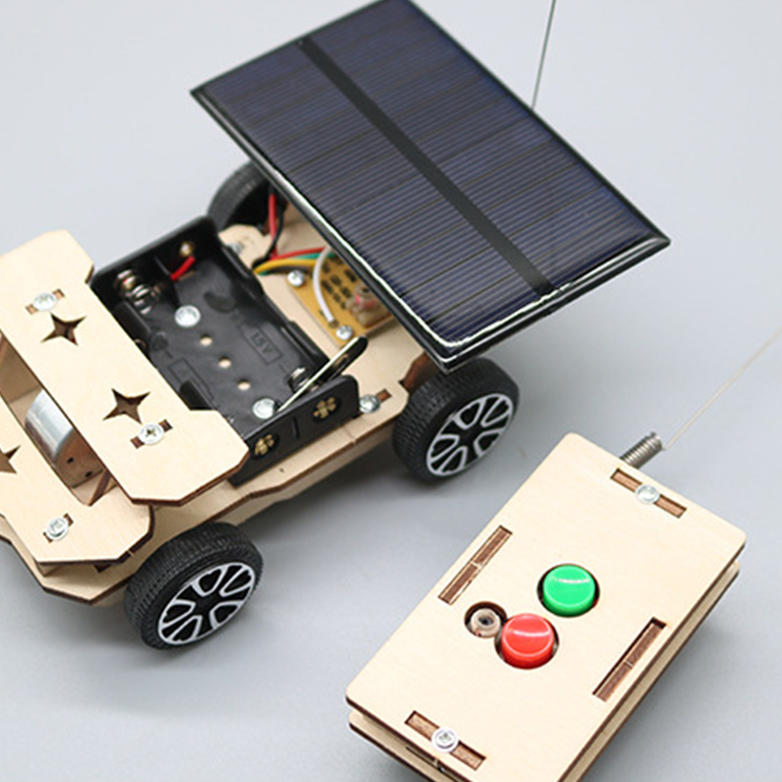 Solar Wireless Remote Control Car Model Composite Wood Electric Motor Building
