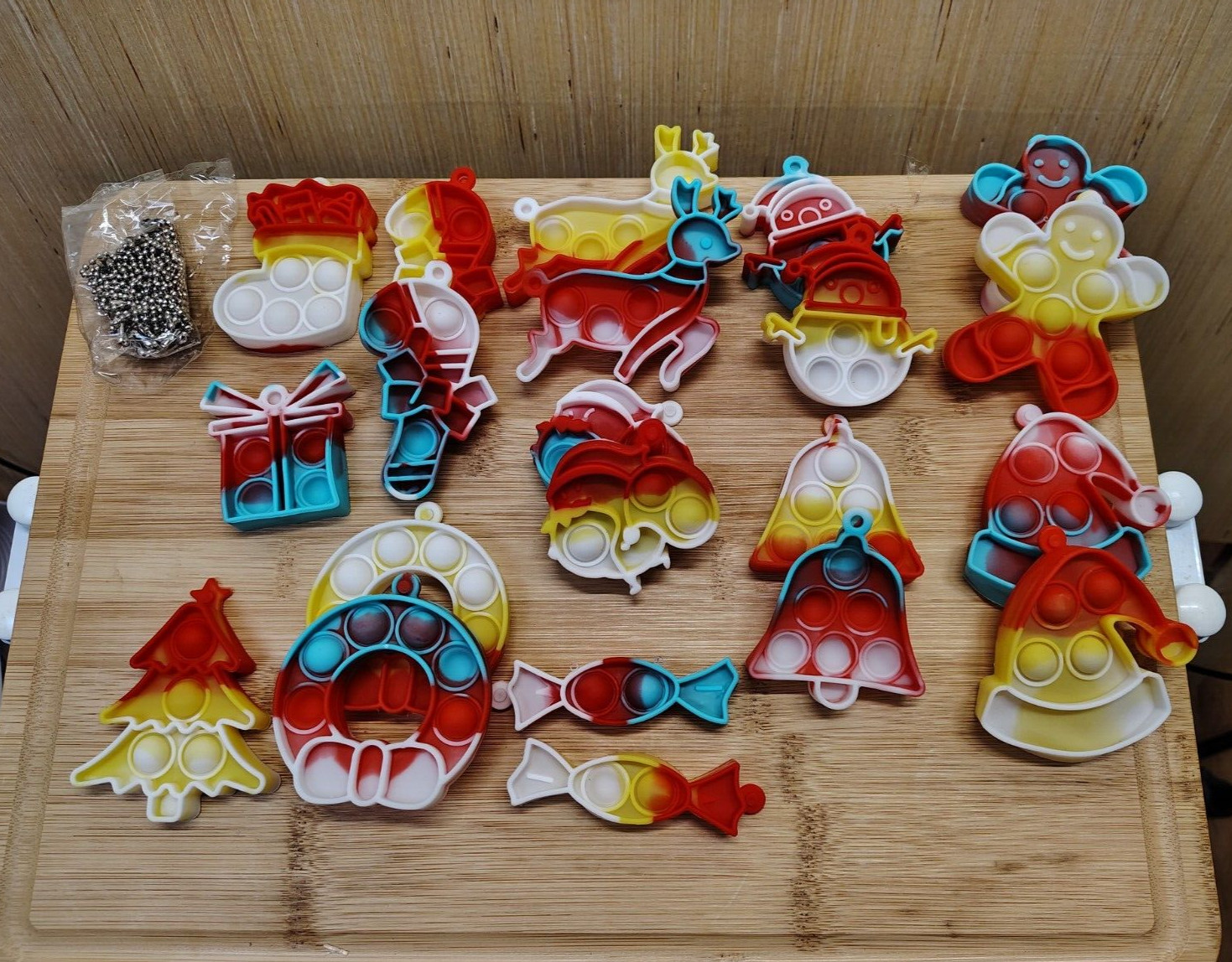 Christmas Pop-It Key Chains 21 Pcs Bulk Lot