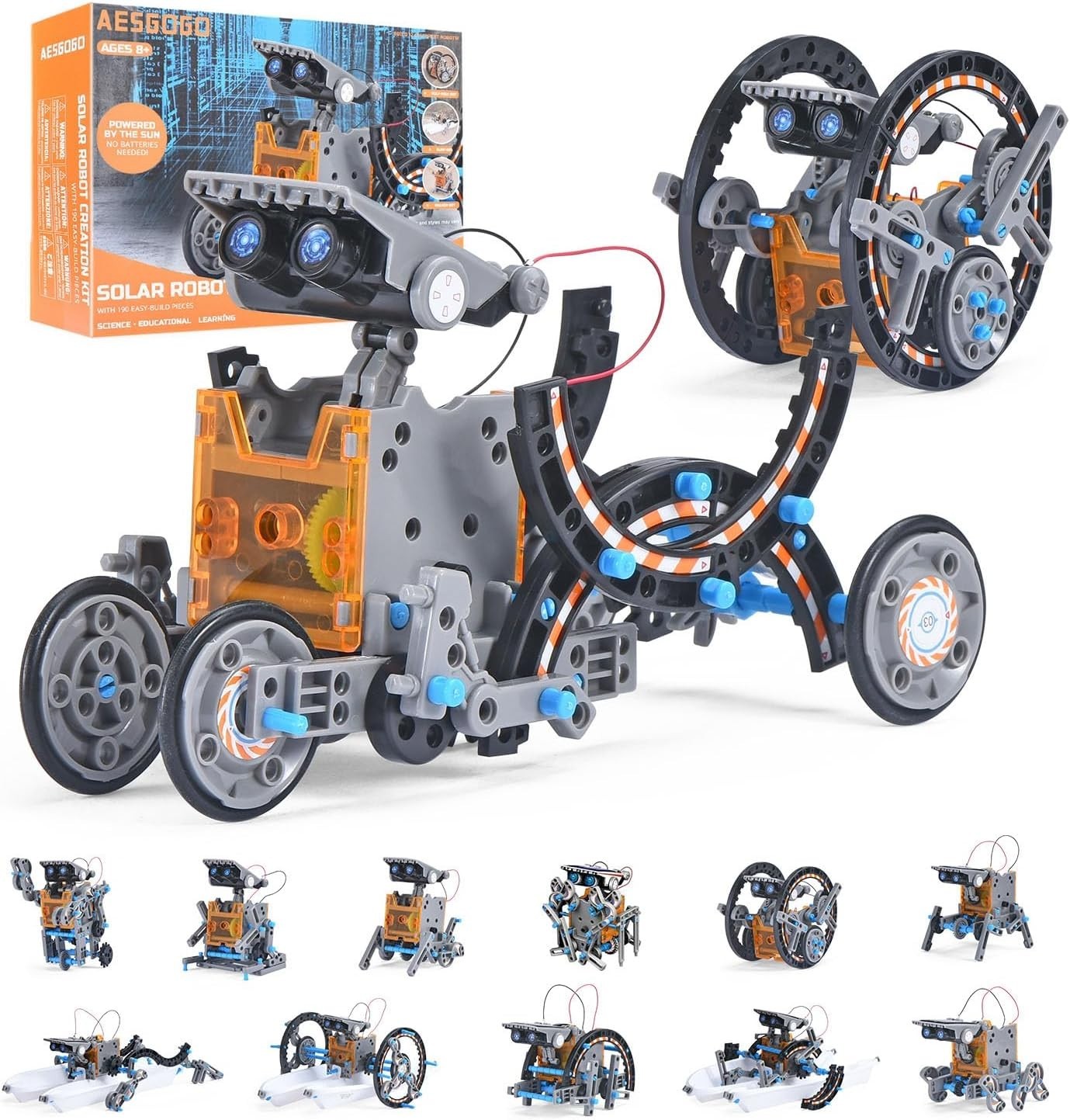 AESGOGO STEM Projects 12-in-1 Creation Solar Robot Kit,Science Grey