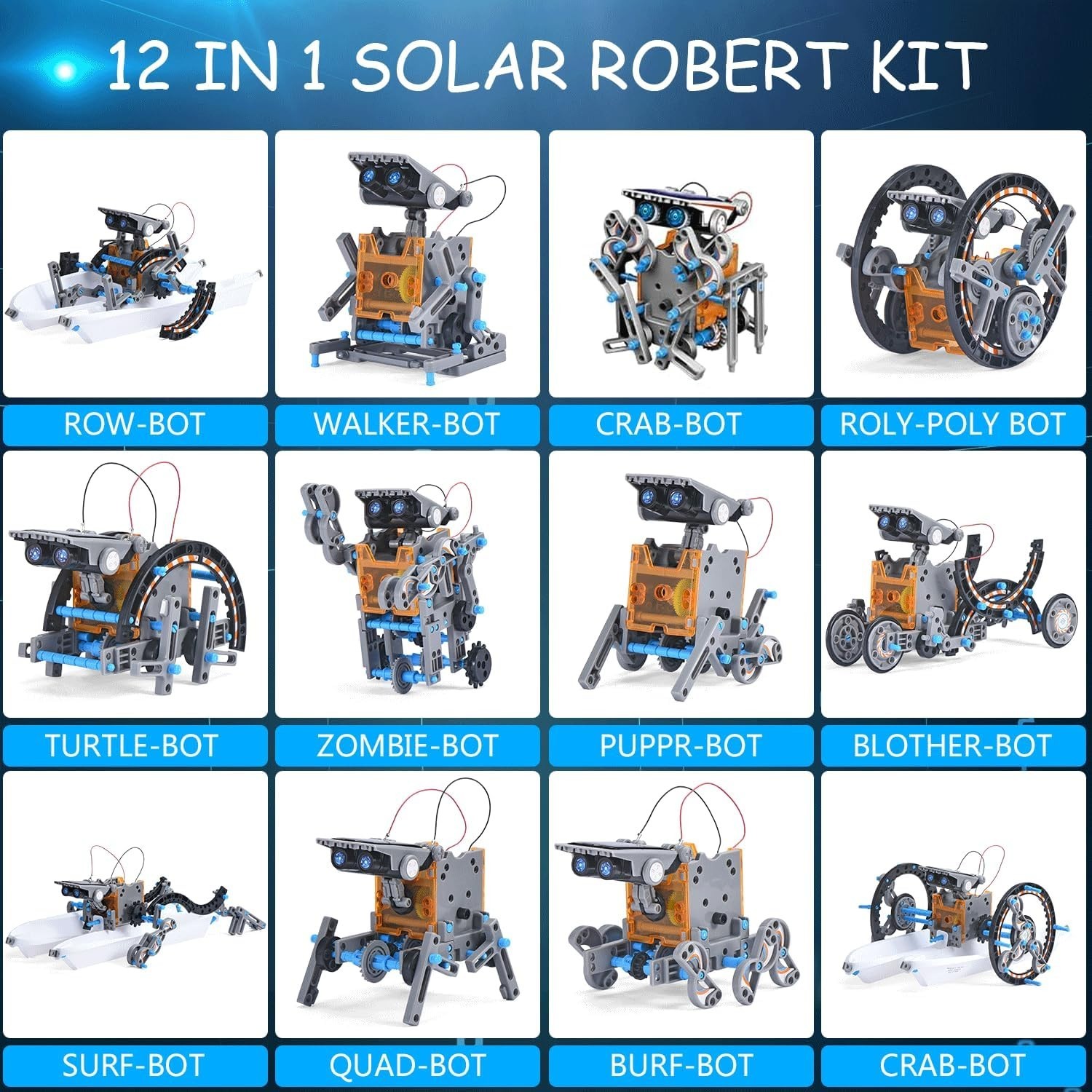 AESGOGO STEM Projects 12-in-1 Creation Solar Robot Kit,Science Grey
