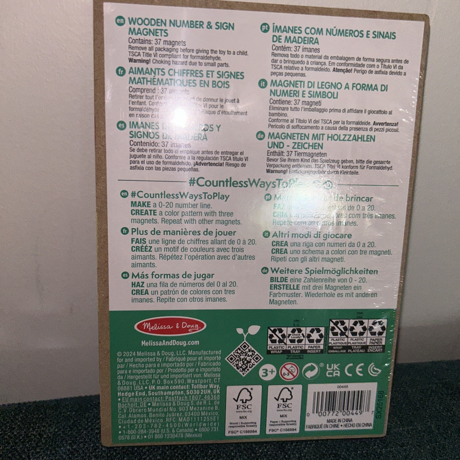Melissa & Doug Number Magnets Wooden Set 37 Pieces Educational Toy Ages 3+