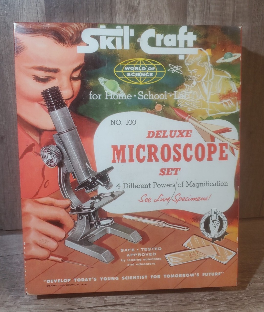 Vintage Skil Craft Deluxe Microscope Set RARE 13″X 11″