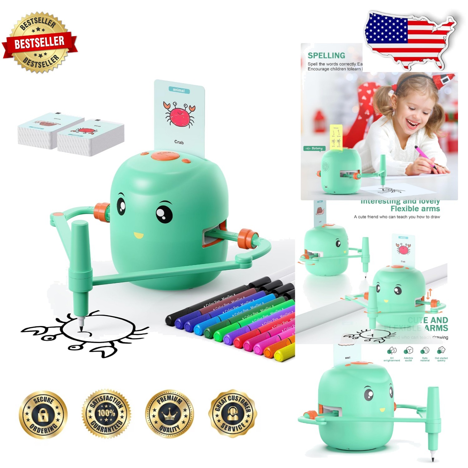 Smart Drawing Robot Kids Montessori Educational Painting Toy 16 Colors 150 Cards