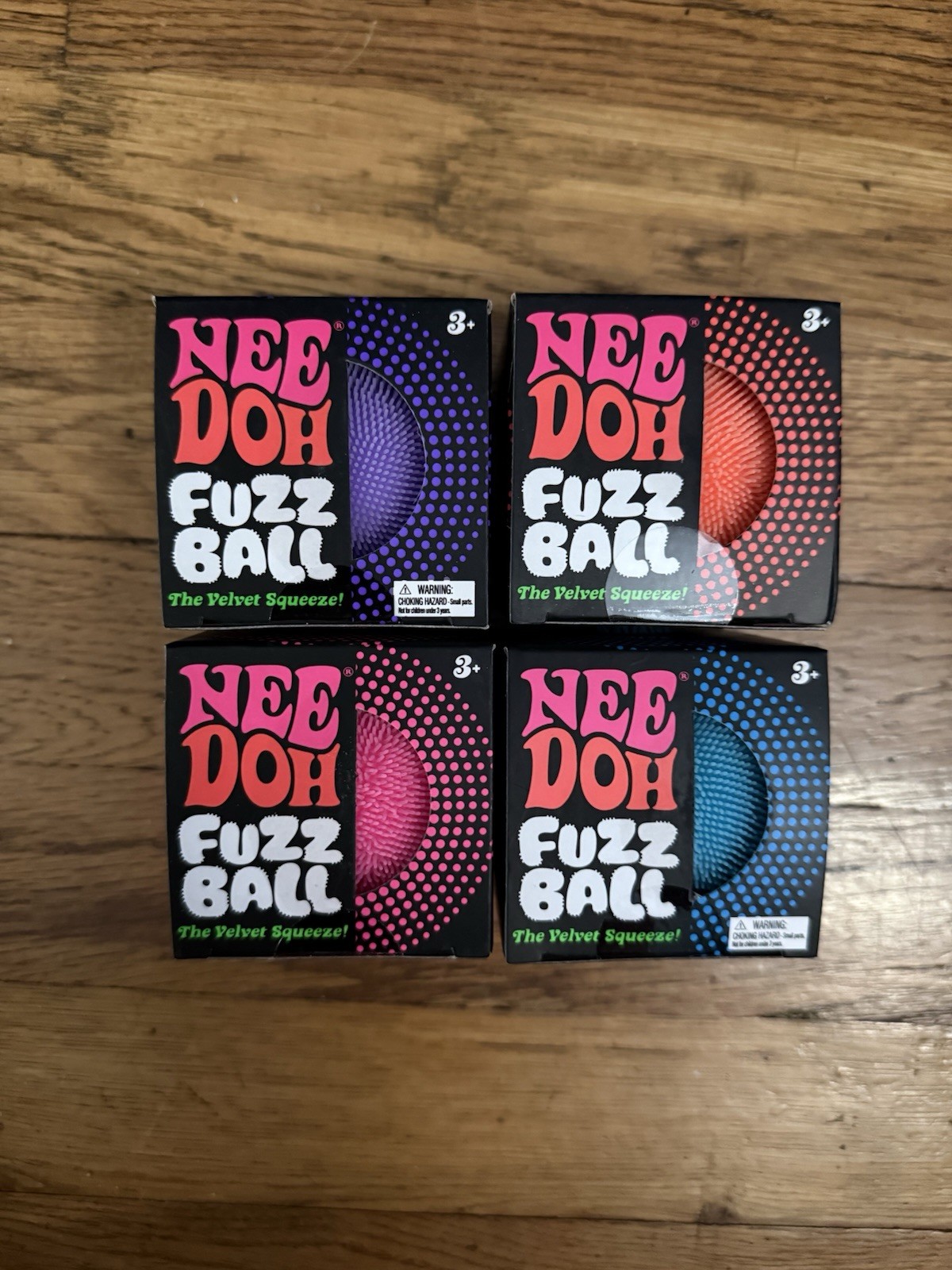 Needoh Fuzz Ball The Velvet Squeeze Fuzzball Lot of 4 Brand New Sealed