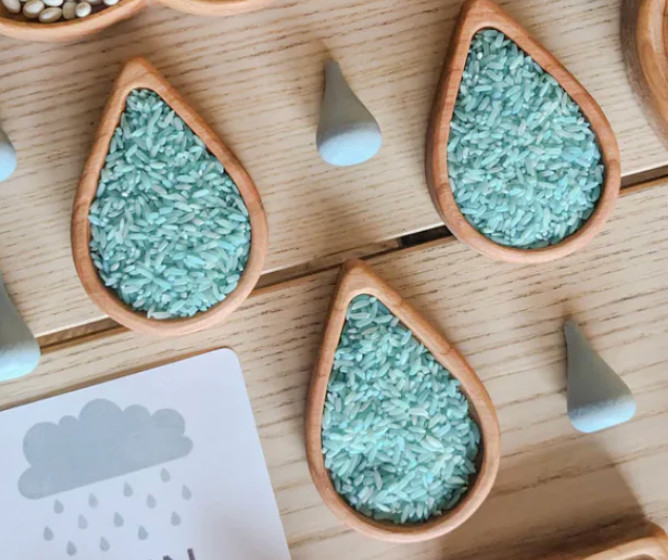 AW & Co Raindrop Wooden Sensory Play Tray Set of 3 Plate Homeschool Montessori