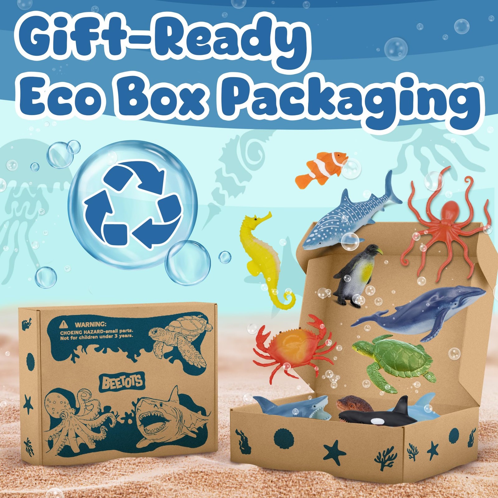 Beetots Ocean Sea Life Toy Figures Set for Kids, 12 PCS Realistic Marine Anim…