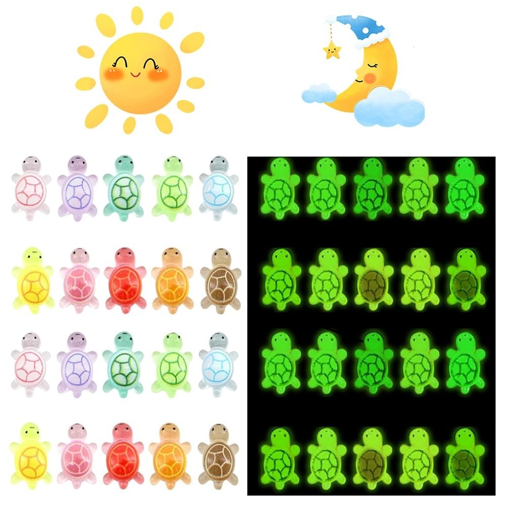 250Pcs Mini Resin Animals Turtles,Tiny Figures Turtle Bulk, Luminous Mini Animal