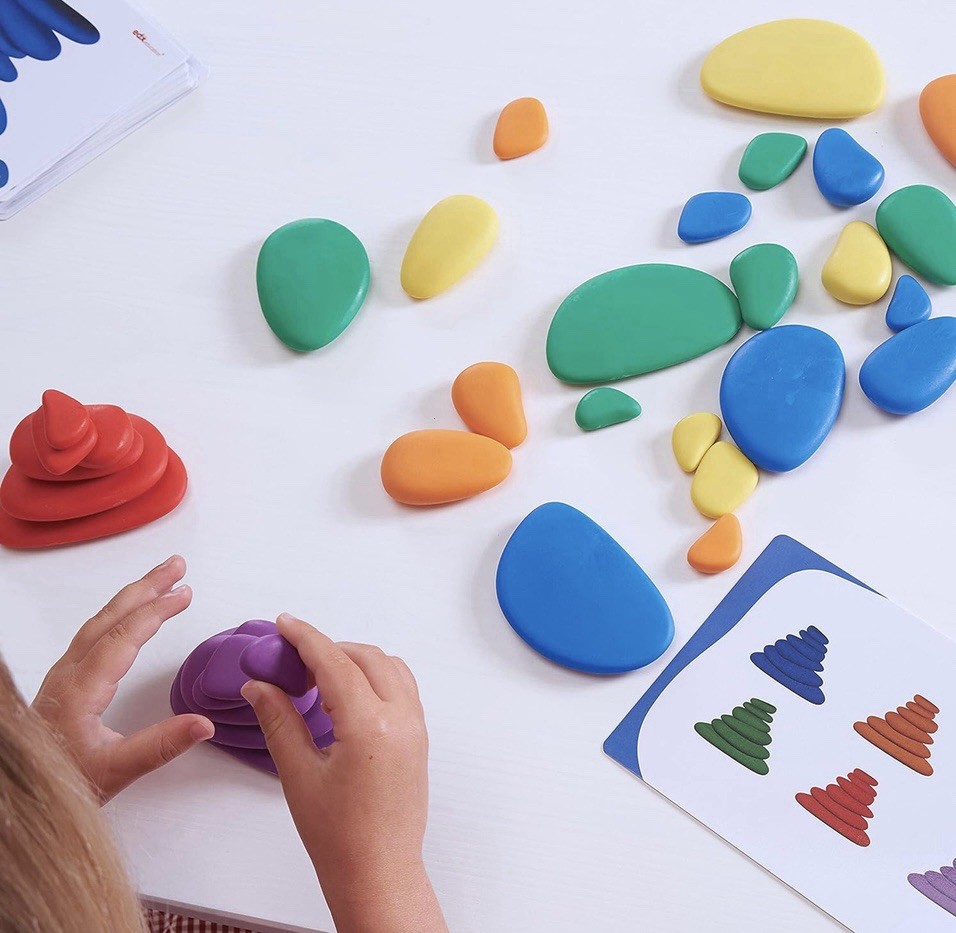Set of 36 Sorting and Stacking Stones with 20 Activity Cards Home Learning New