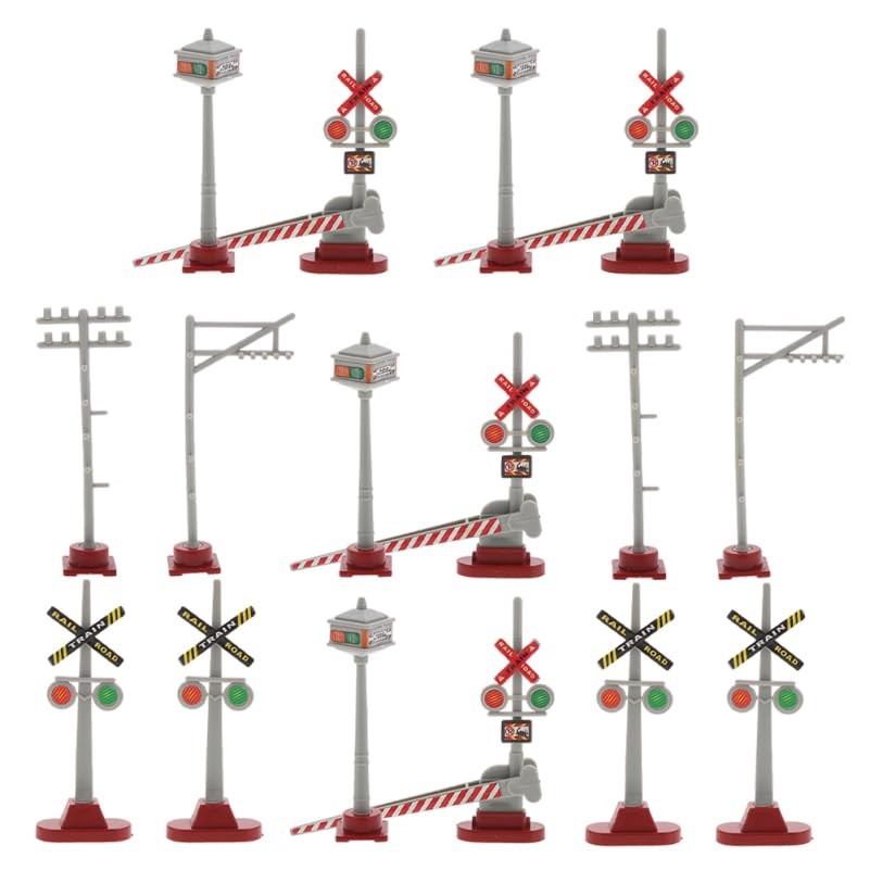 16Pcs Miniature Railroad Crossing Signs , Model Train Set with Traffic Lights…