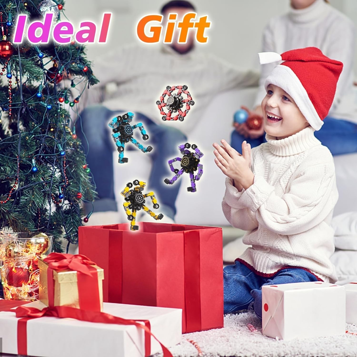 4PCS Transformable Fidget Spinner Robot Sensory Toy Stress Relief Kids Boys Gift
