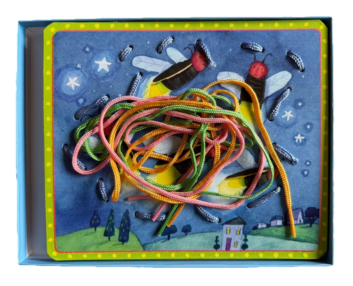 EeBoo Lacing Cards Set Of 5 “More Friendly Bugs” Ages 5 & Up, 4 Colored Laces