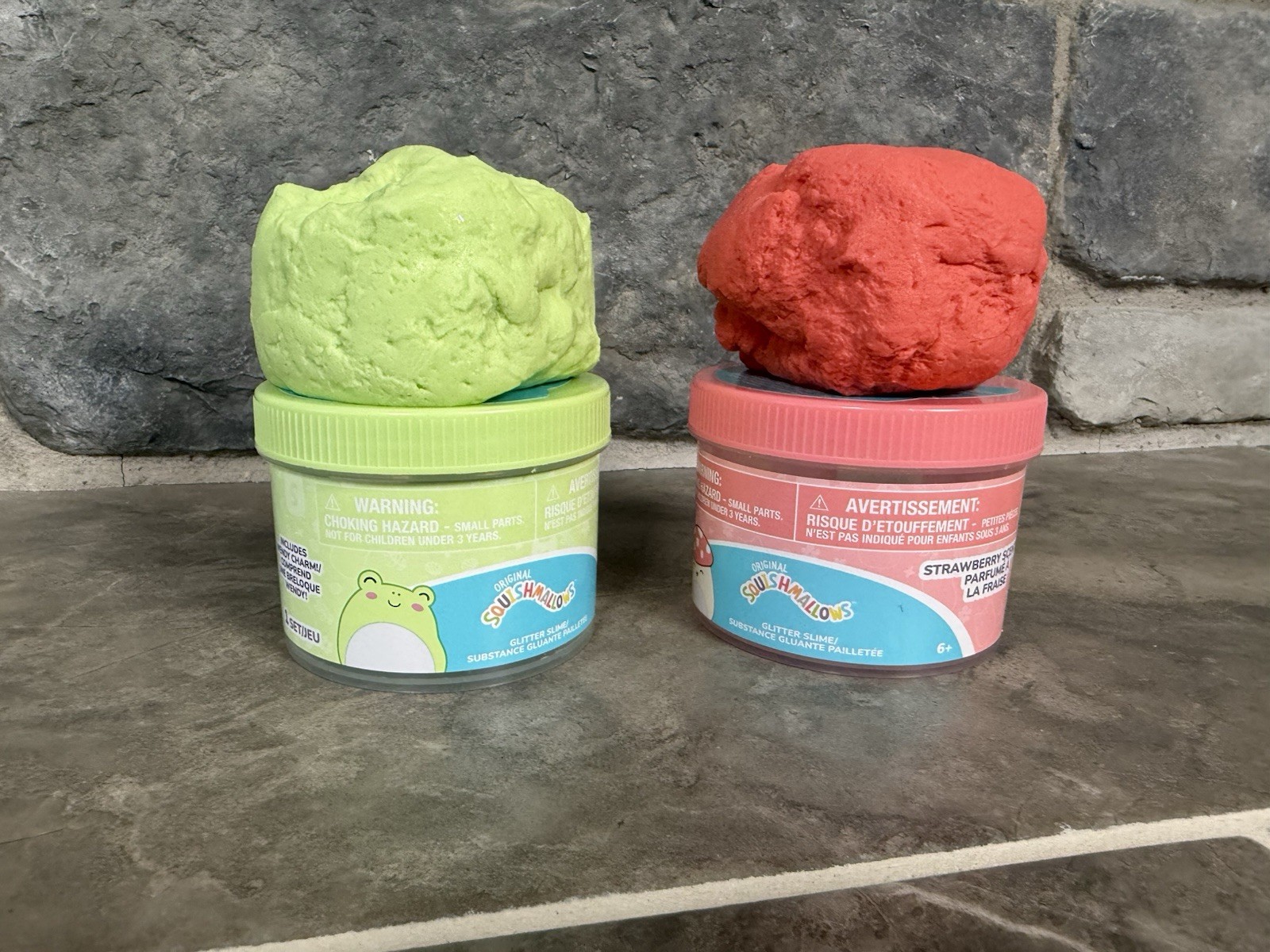 Squishmallows Slime LOT of 2 Jars Kiwi & Strawberry Scented Slime Sensory Fun