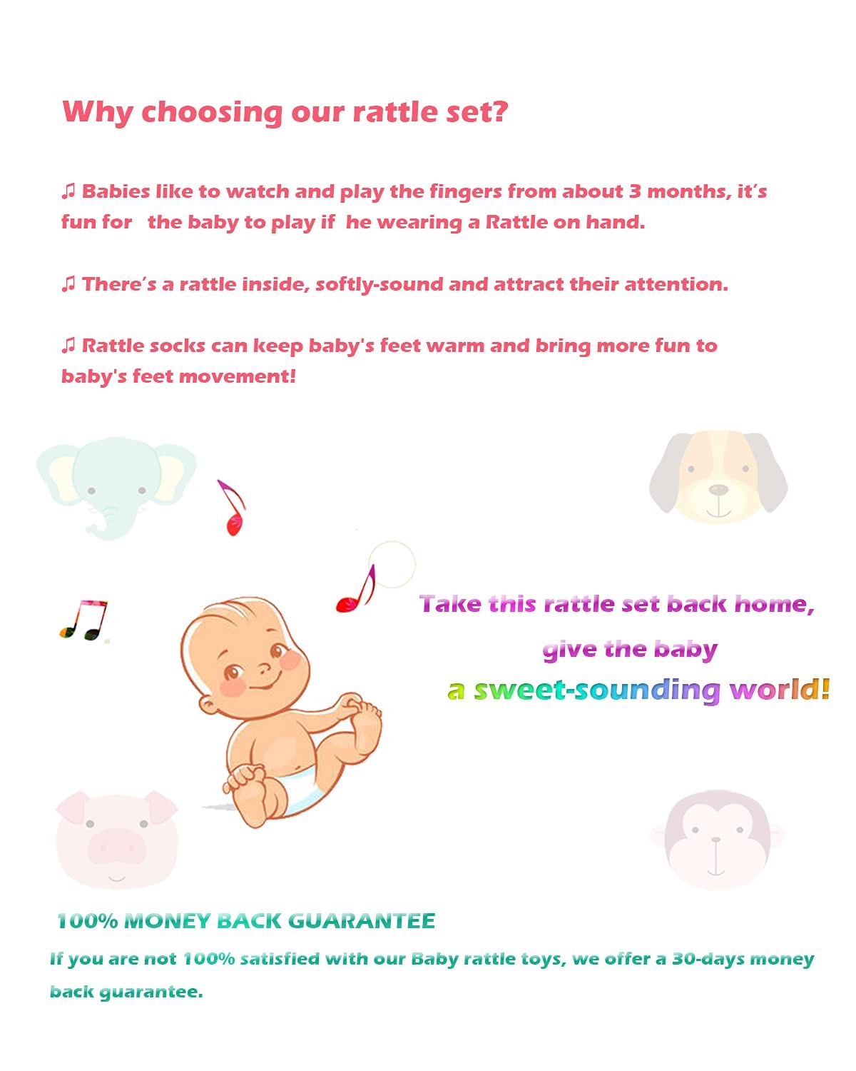 Wrist Rattles Foot Finder Rattle Toy for 0-4 Months Baby, Feet Leg multicolor