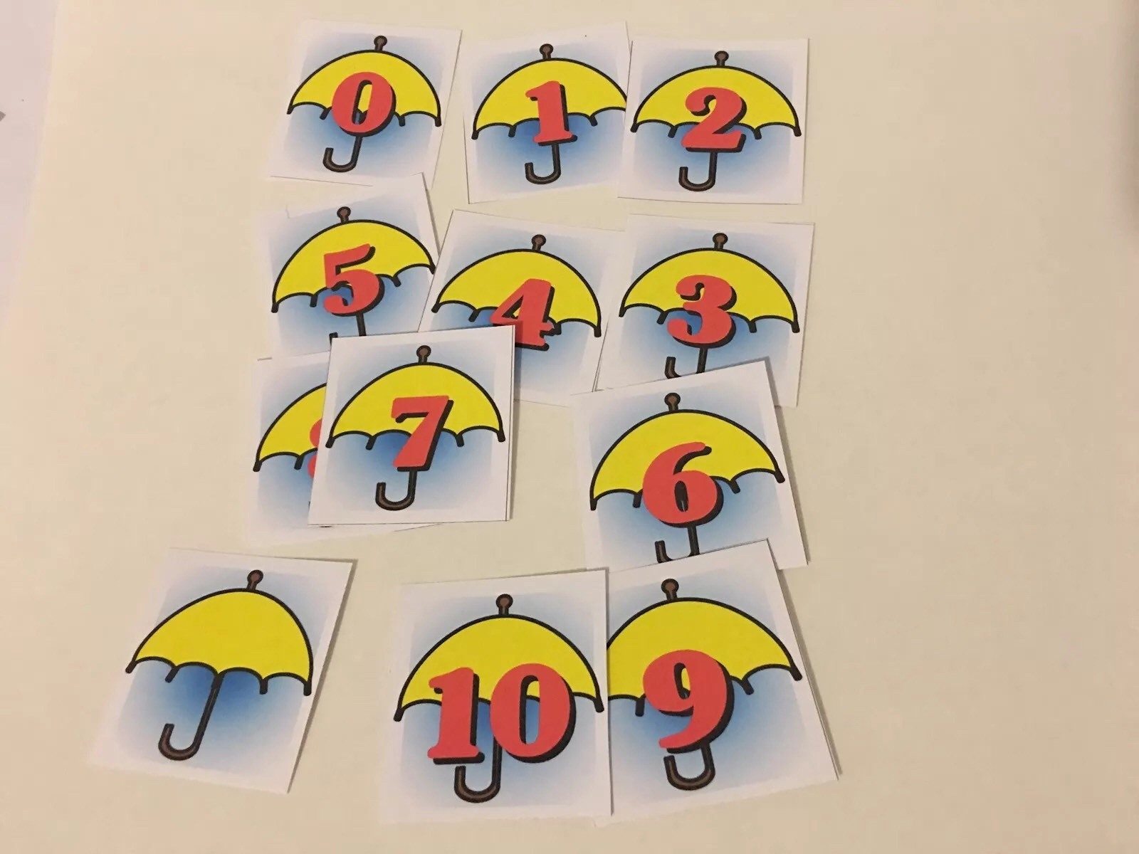 Umbrella – 0-10 Number Cards – Laminated Card Set- Pre-school- Kindergarten