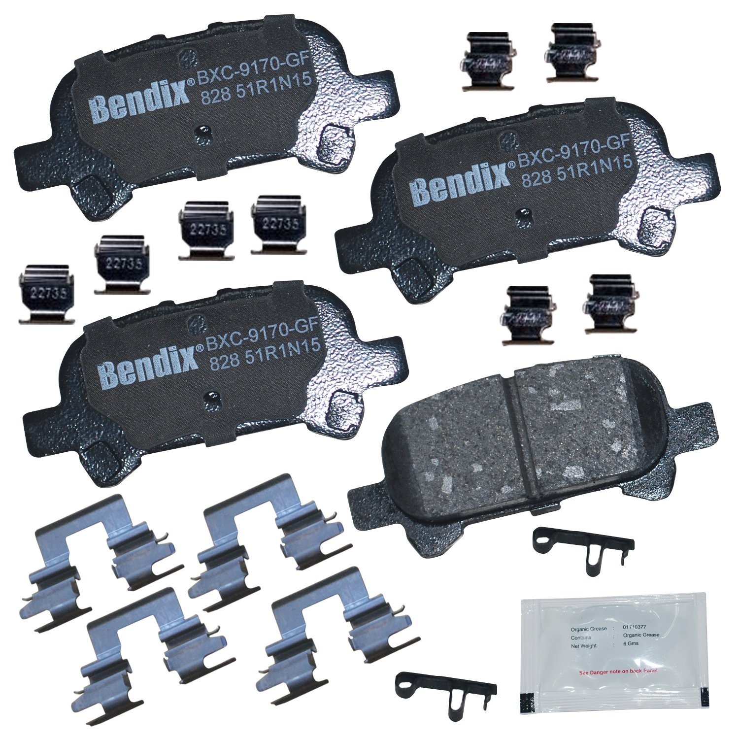 Bendix Priority1 CFC828 Ceramic Rear Brake Pads for Toyota Avalon 2007-2000, Cam