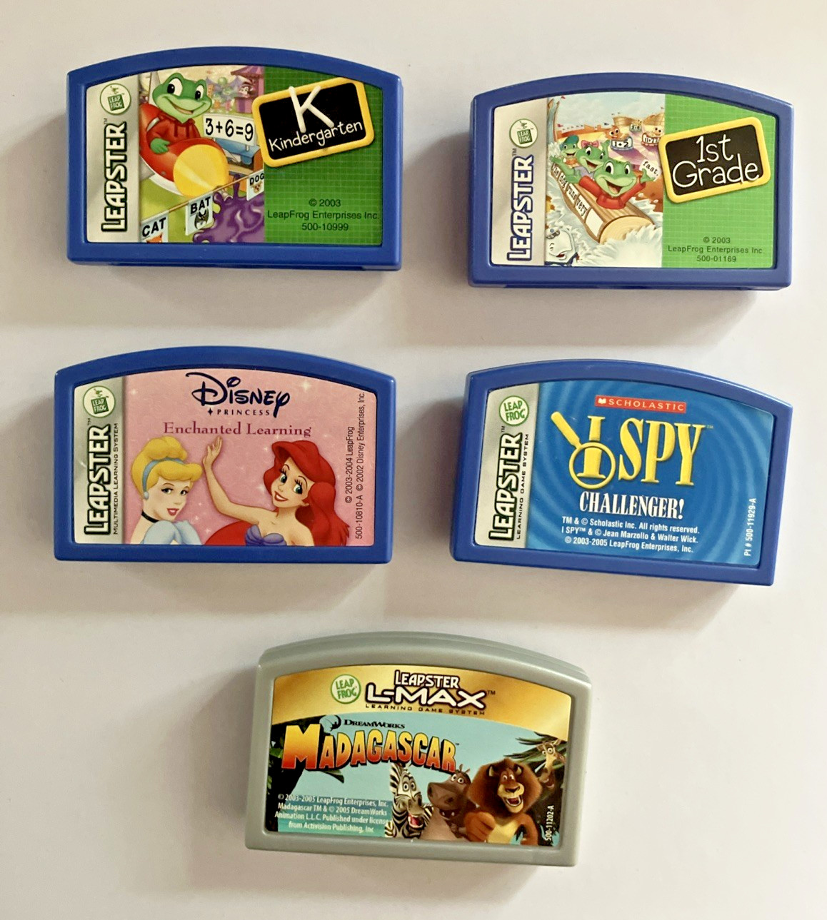 5 Leapster Cartridges Madagascar I Spy 1st & 2nd Grade Disney Enchanted Learning