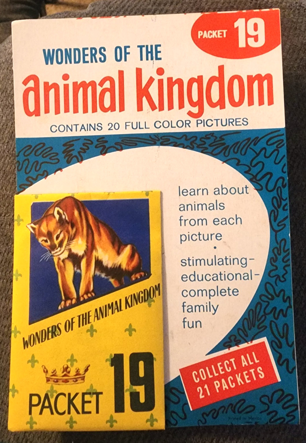 1959 Wonders of the Animal Kingdom Packet 19 Color Animal Pictures NEW on Card
