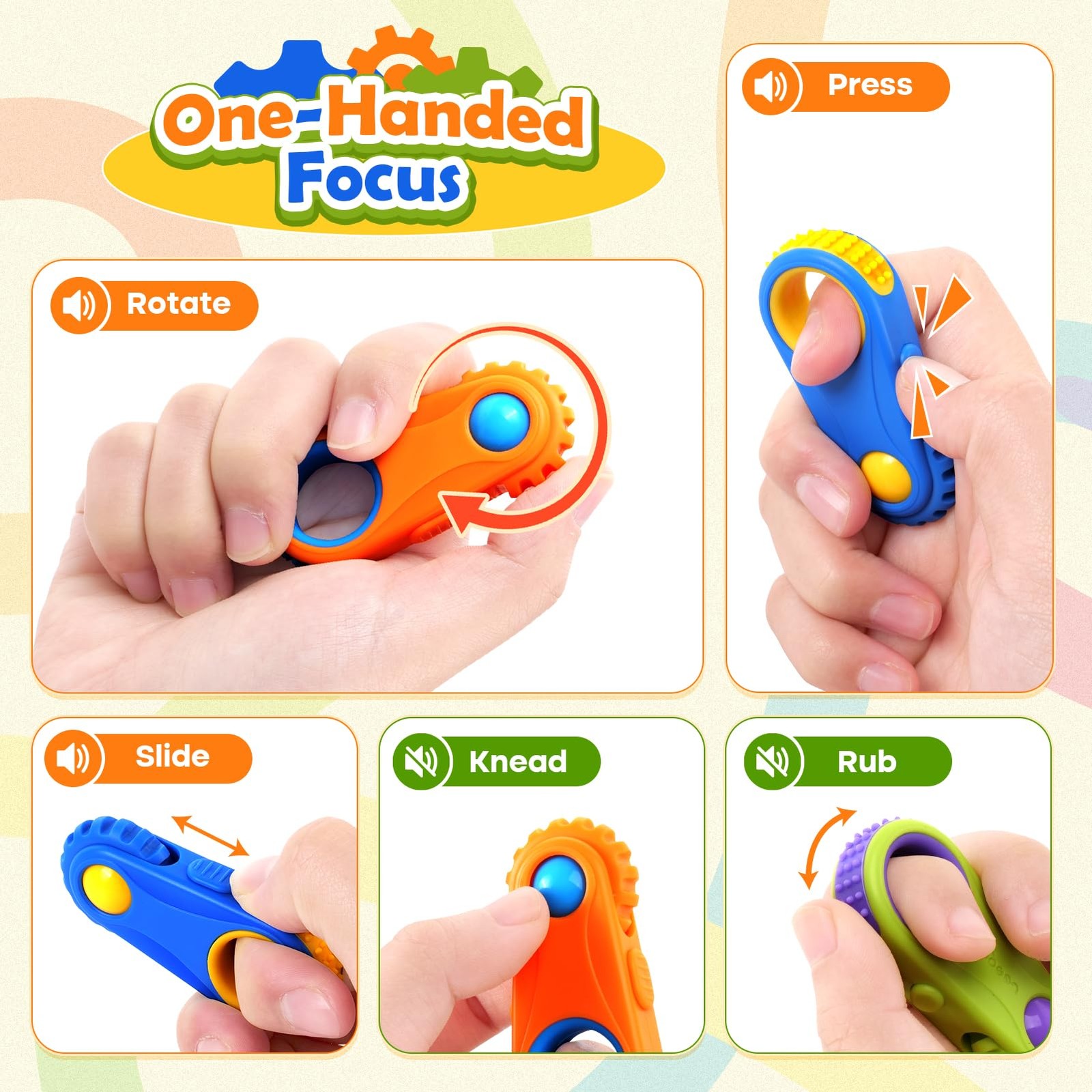 LESONG Fidget Toys Finger for Kids: 3 Pack Small, Orange, Green, Blue