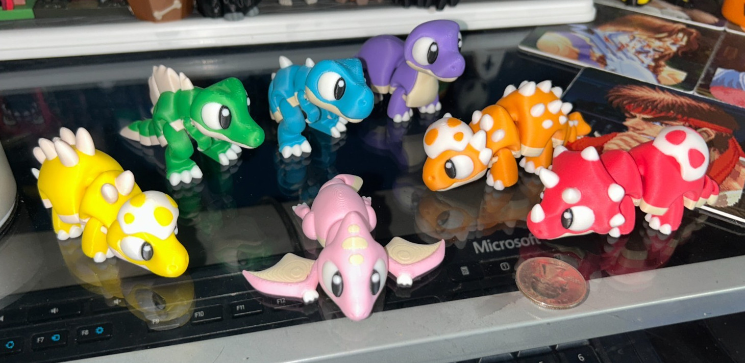 3D Printed Lot Of 7 Fidget Dinosaur Figures – T-Rex, Spinosaurus, Triceratops