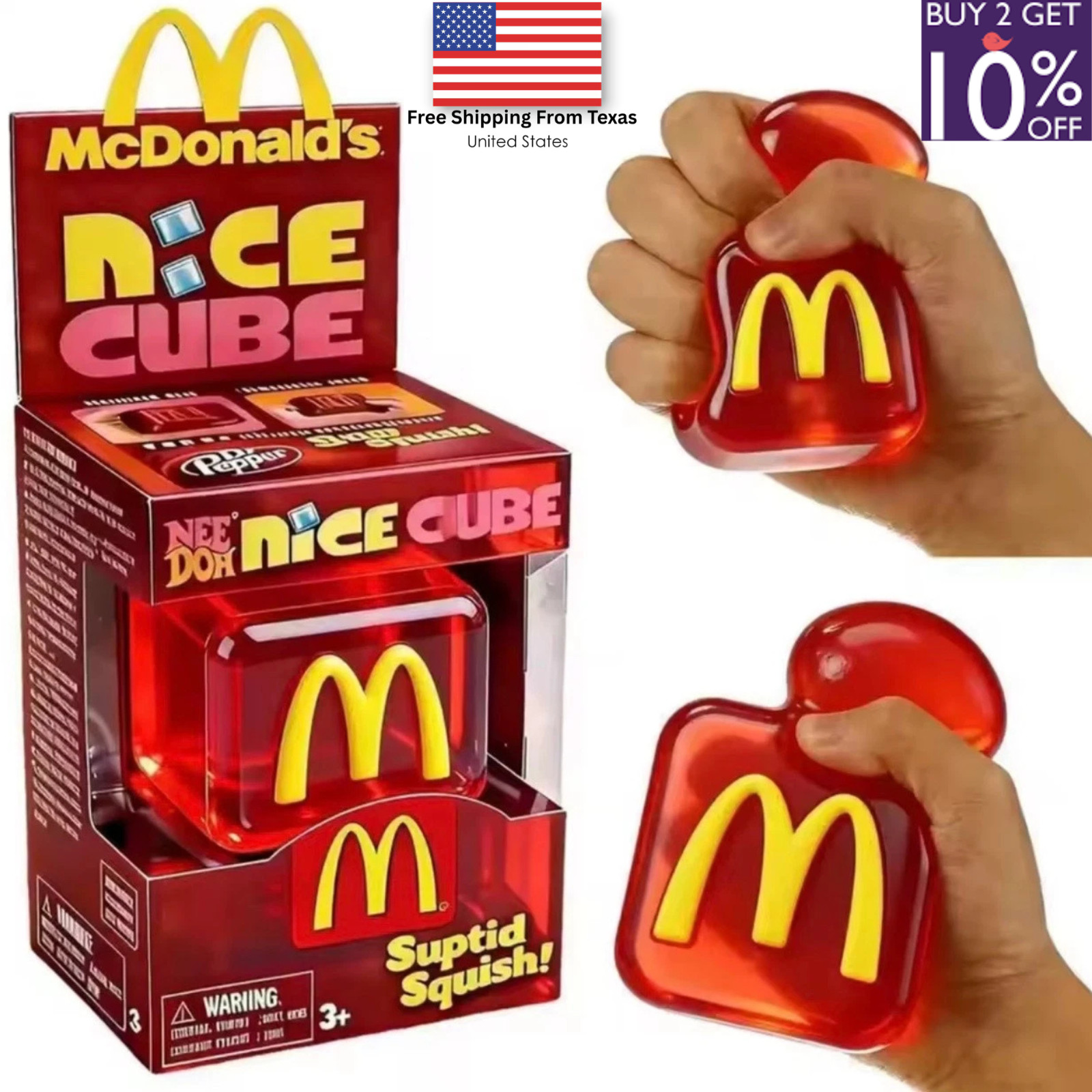 Needoh Nice Red Cube Squeeze Squishy Stress Sensory Fidget Toys Anxiety Relief