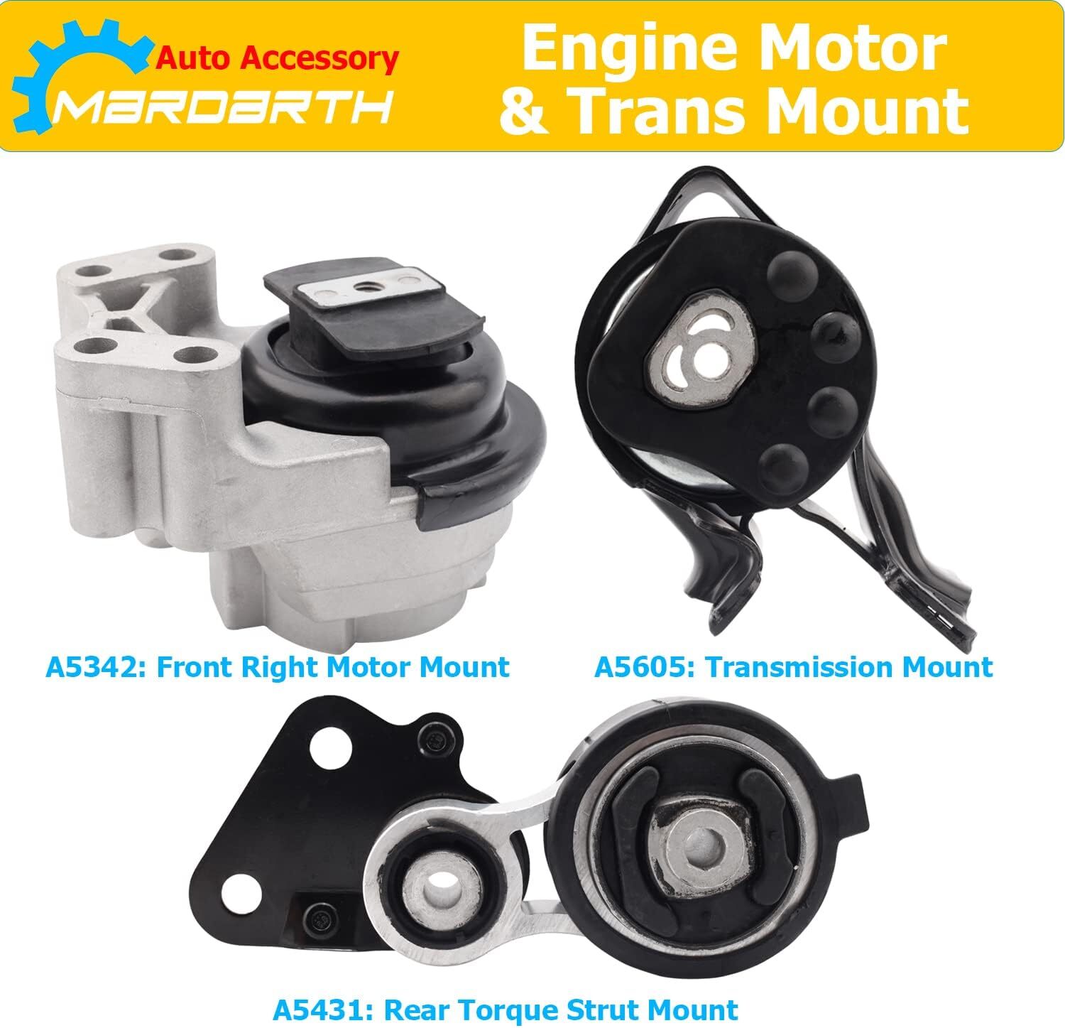 Engine Motor Mount & Trans Mount Kit Compatible with 2007-2010 Edge 3.5L w/AUTO,