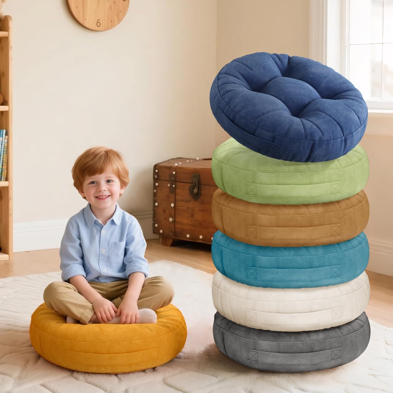 Degrees of Comfort 6Pcs Round Floor Cushions for Kids, Waterproof Flexible Se…