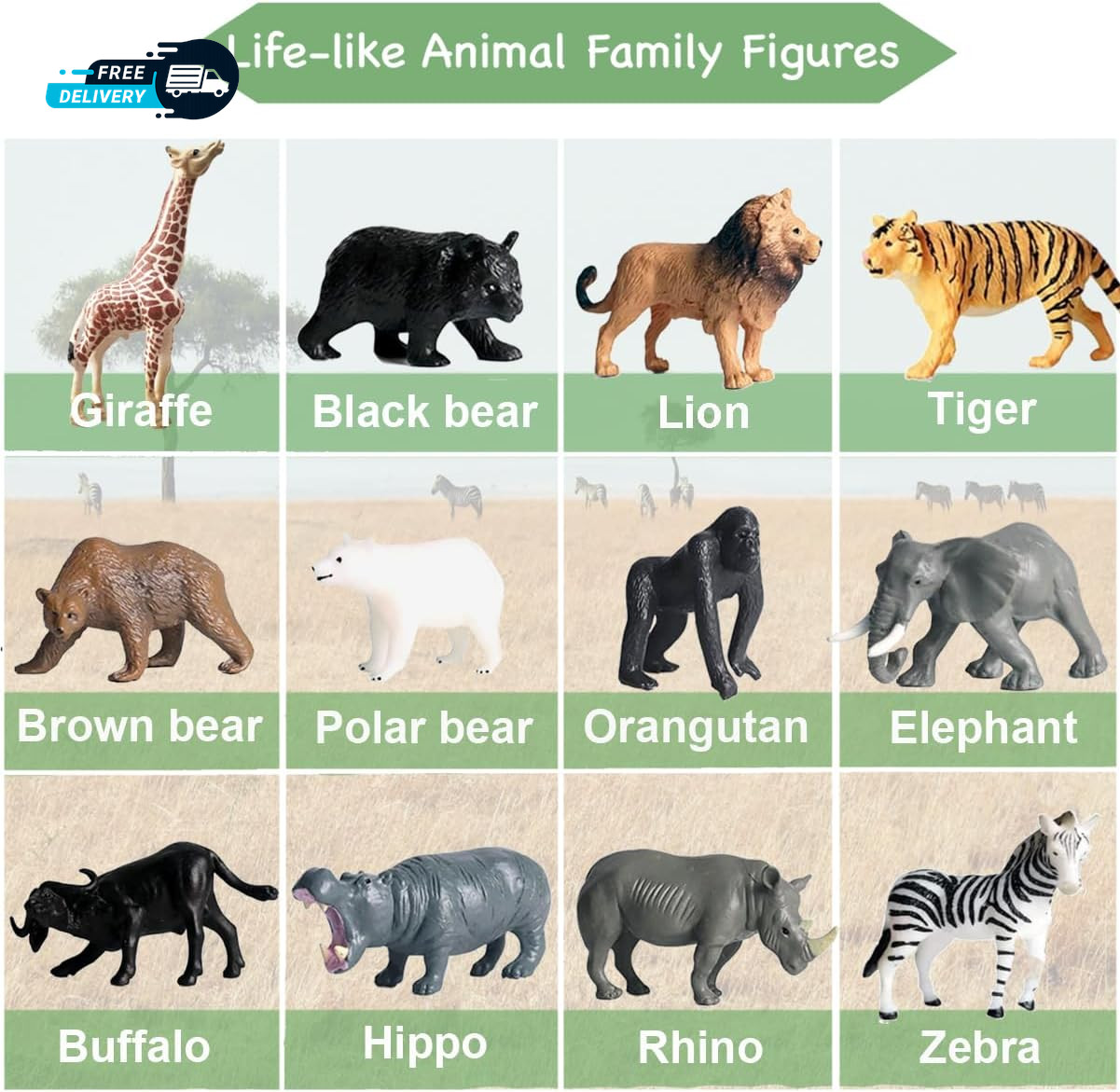 12 Pcs Mini Safari Animals Figures Toys, Realistic Jungle Zoo Animal Figurines