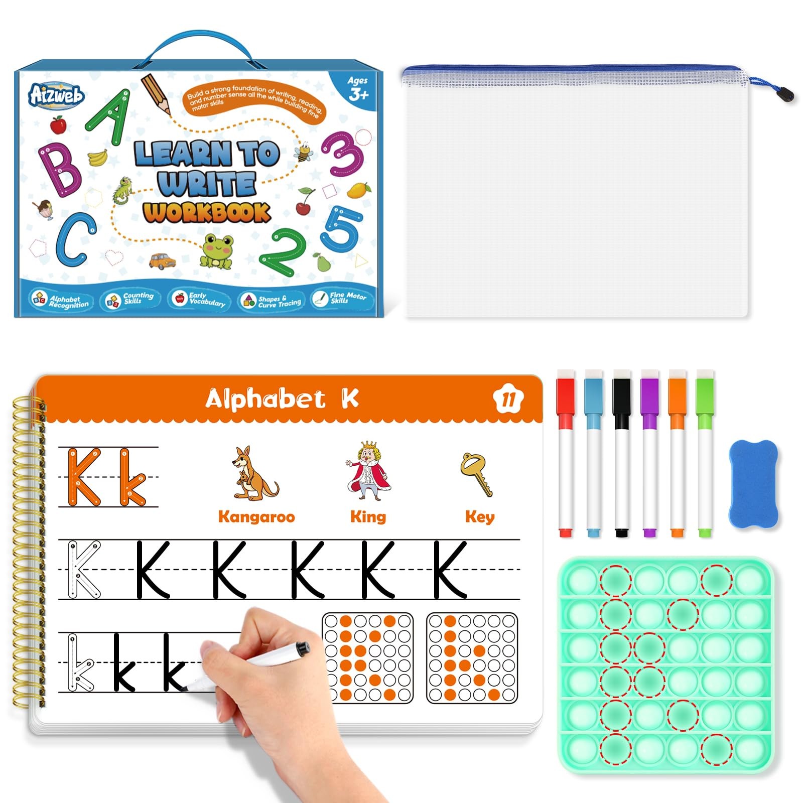 Aizweb Handwriting Practice for Kids,Learn to Write,Pre k Medium, Colorful