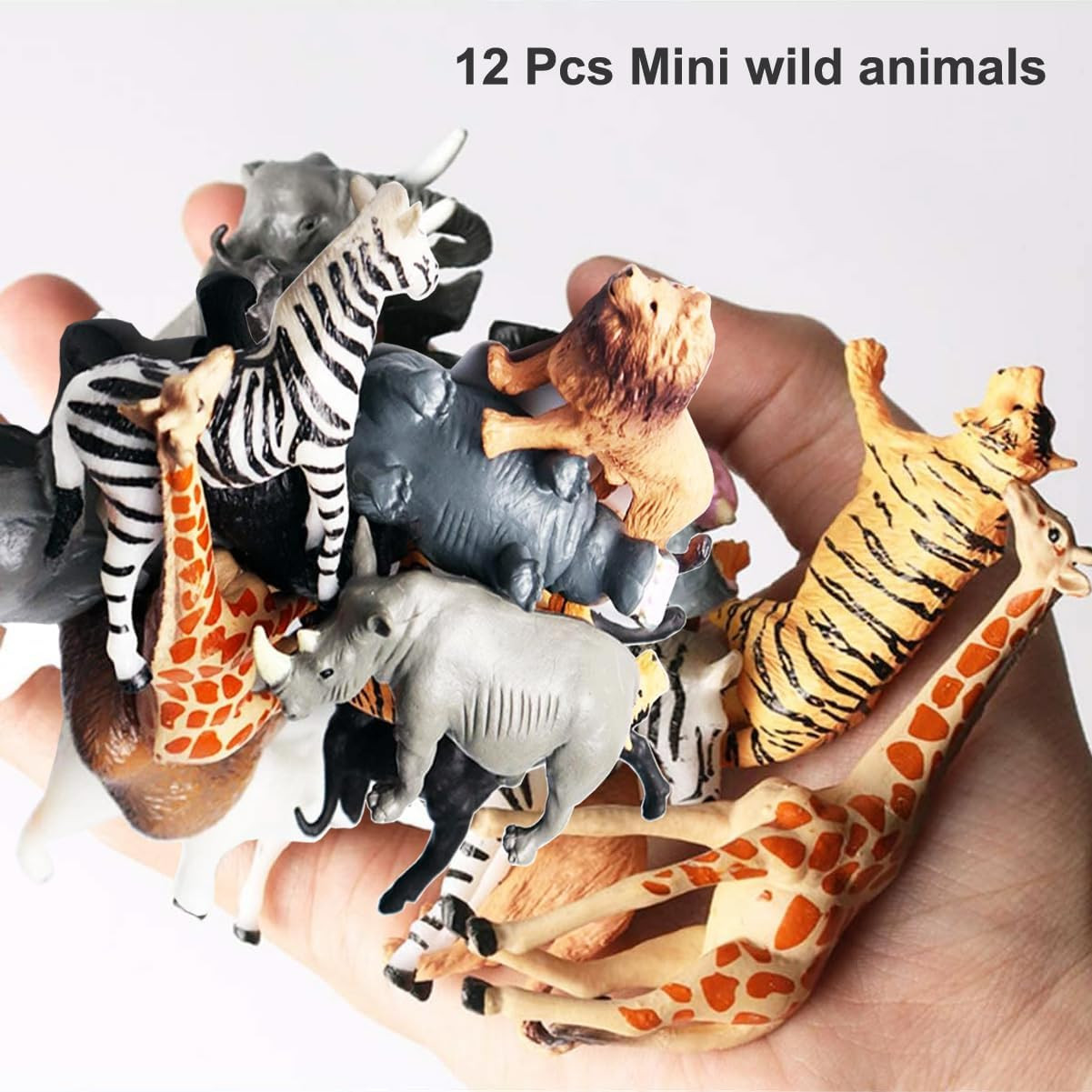 12 Pcs Mini Safari Animals Figures Toys, Realistic Jungle Zoo Animal Figurines C