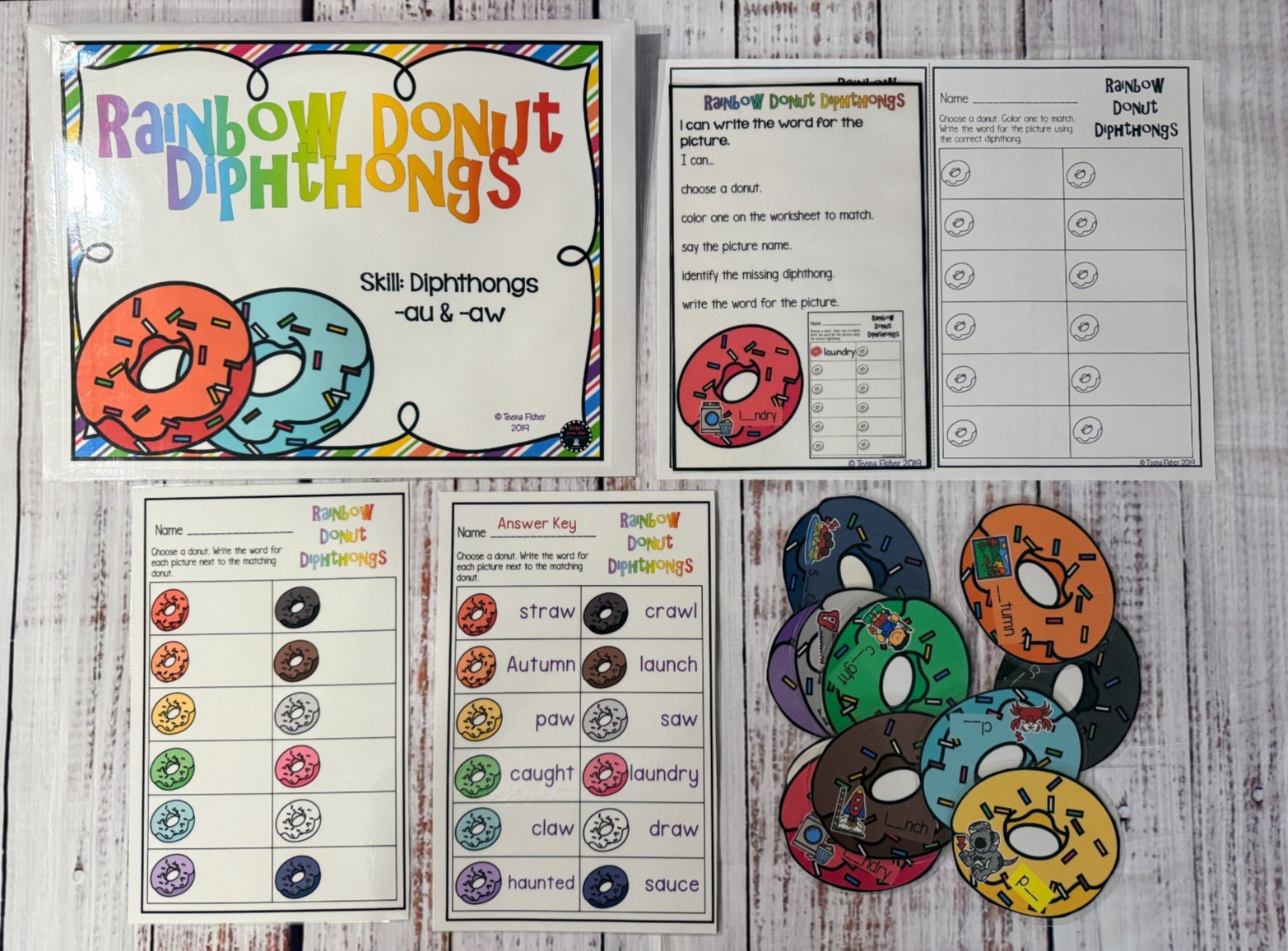 Rainbow Donut Diphthongs Vowels First Grade Phonics Task Cards Literacy Center
