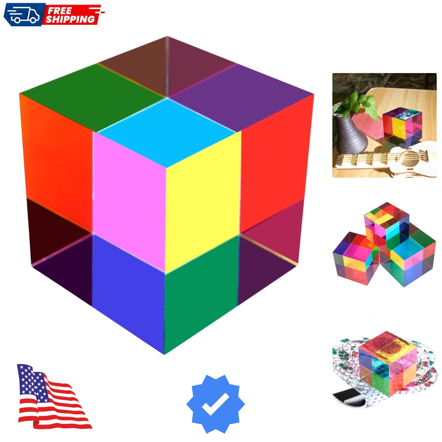CMY Mixing Color Cube, 70mm 2.75 inch Acrylic Prism for Home or Office Decora…