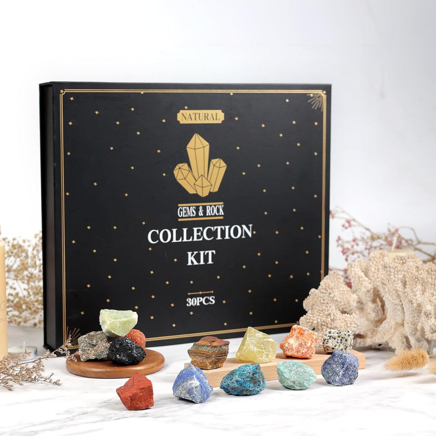 Collection for Kids – 30 Pcs Rocks, Gemstones & Crystals Kit with Learning Guide
